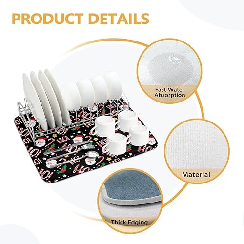 Vista 29 de Tapetes de secado de platos de flores rojas navideñas para cocina, tapetes de secado de flor de pascua para platos, botellas plegables absorbentes