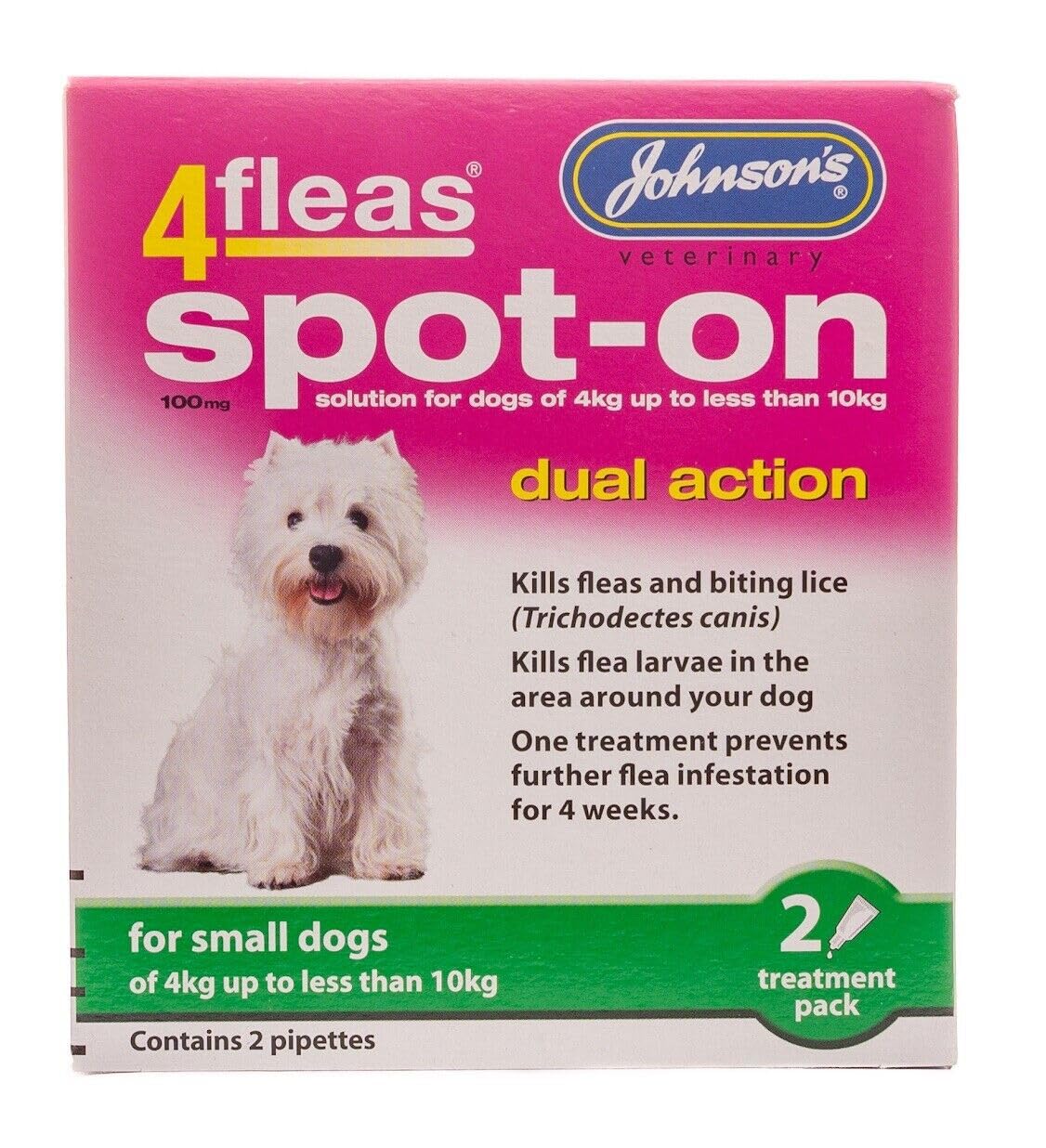JOHNSONS 4FLEAS "DUAL ACTION" SPOT ON -SMALL DOG - LESS THAN 10KG FLEA TREATMENT (X1 PACKS)