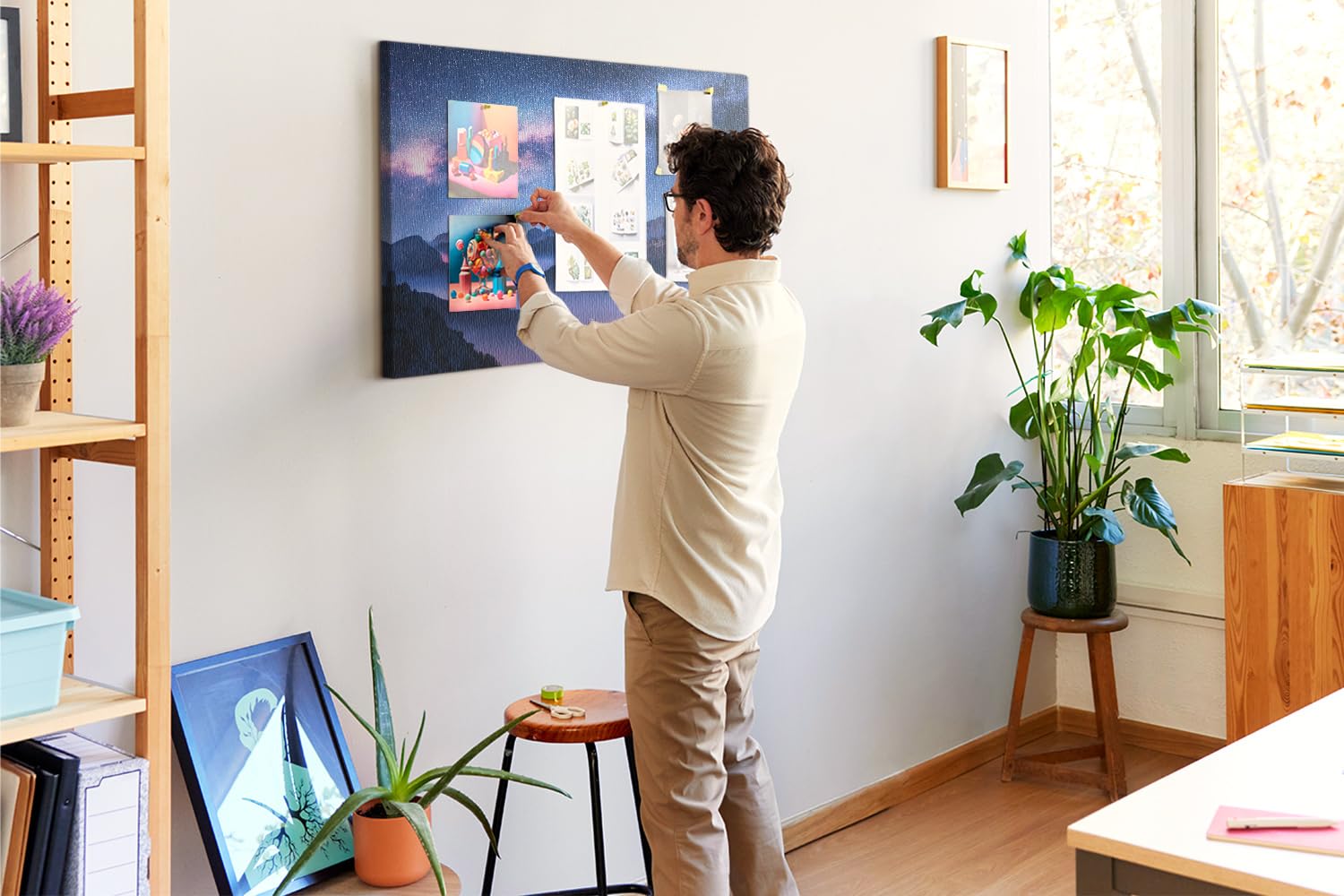 Dekorative Polycanvas Kork-Pinnwand für Ihr Zuhause 100x70 cm Milky Way | Wandbild | Notizbrett | Memoboard | Memowand | Organiser | Steckboard | Pinboard | Wanddeko | Merkzettel | Ordnung