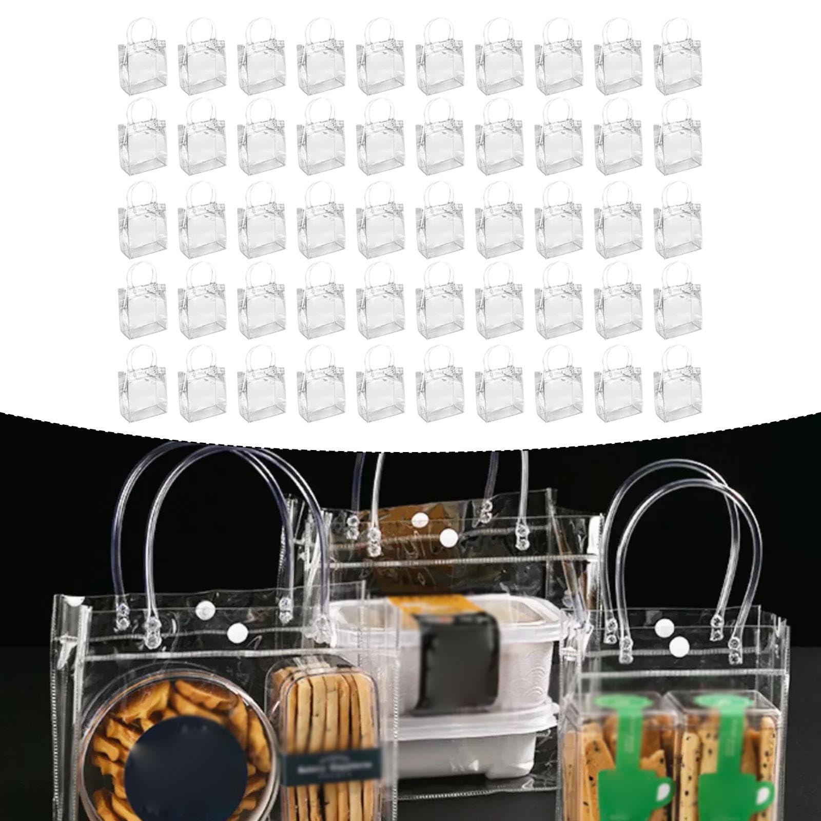 Generic 50 Stück Geschenktaschen Transparente Geschenkverpackung Mini Taschen mit Griff Handlich PVC Beutel für Kindergeburtstag Ho, Höhe 15cm