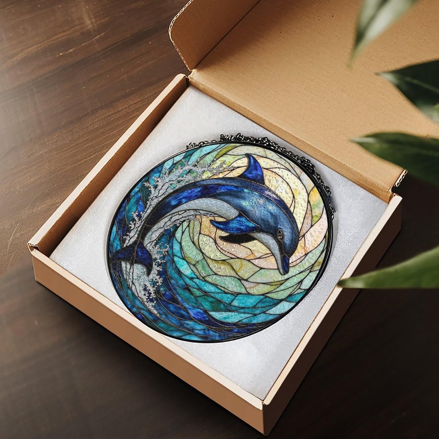 Dolphin Stained Glass Window Suncather Gift for Women (Blue, 6.3'') image 5