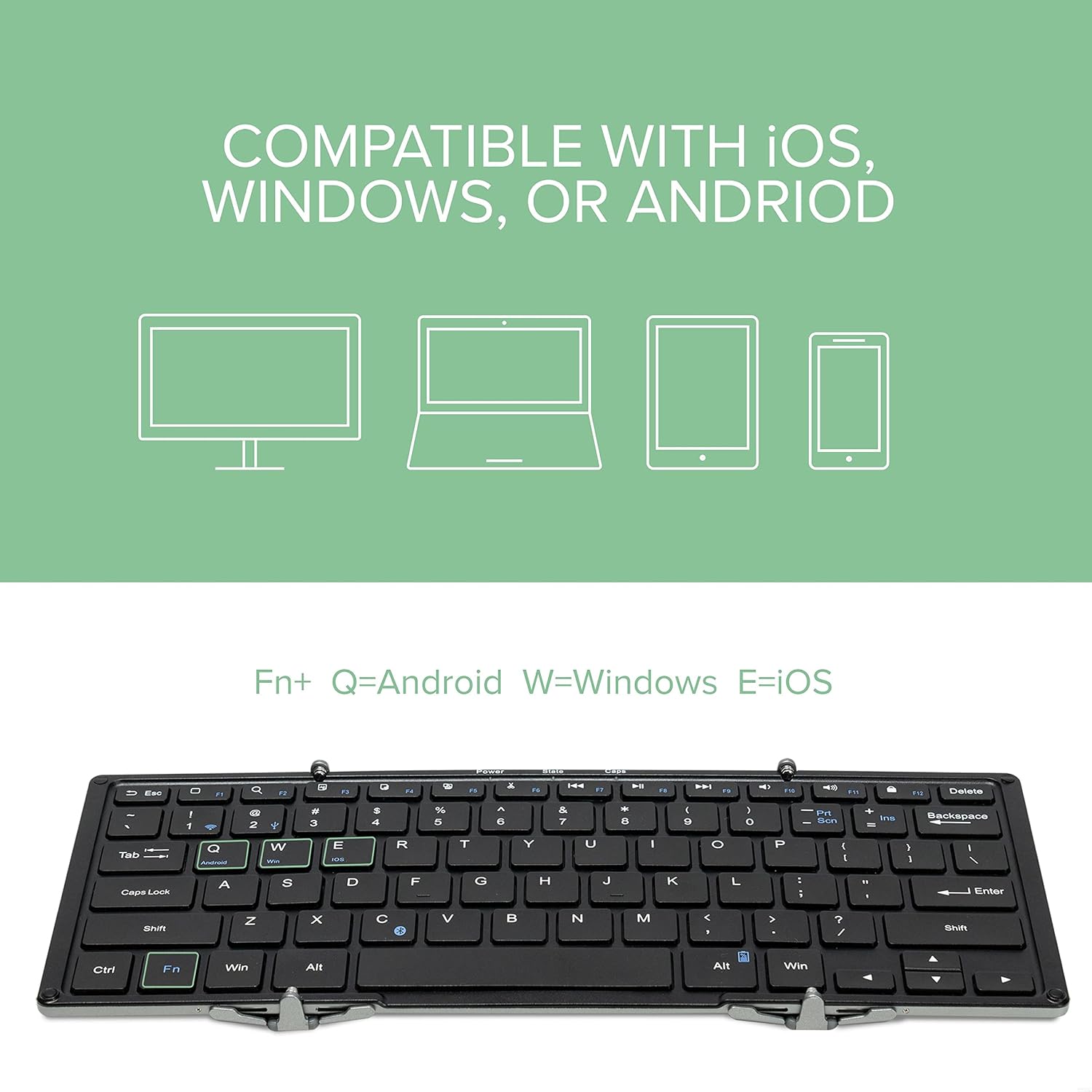 Plugable Foldable Bluetooth Keyboard Compatible with iPad, iPhones, Android, and Windows, Full-Size Multi-Device Keyboard, Wireless and Portable with Included Stand for iPad/iPhone (11.5 inches)