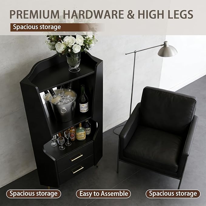 Mueble Barra Esquinero con Espejo y Kit Antivuelco, Negro miniatura 5