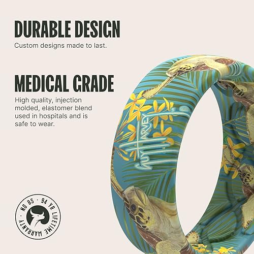 Miniatura 2 de Groove Life Guy Harvey Anillo de silicona Anillos de boda de goma transpirable para hombres y mujeres, cobertura de por vida, diseño único, anillo