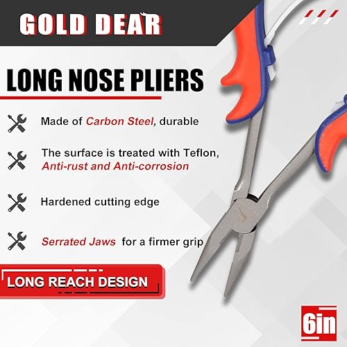 Miniatura 2 de Alicates de punta larga de 6 pulgadas de largo alcance con mandíbulas dentadas para pesca, envoltura de alambre, espacios estrechos de difícil