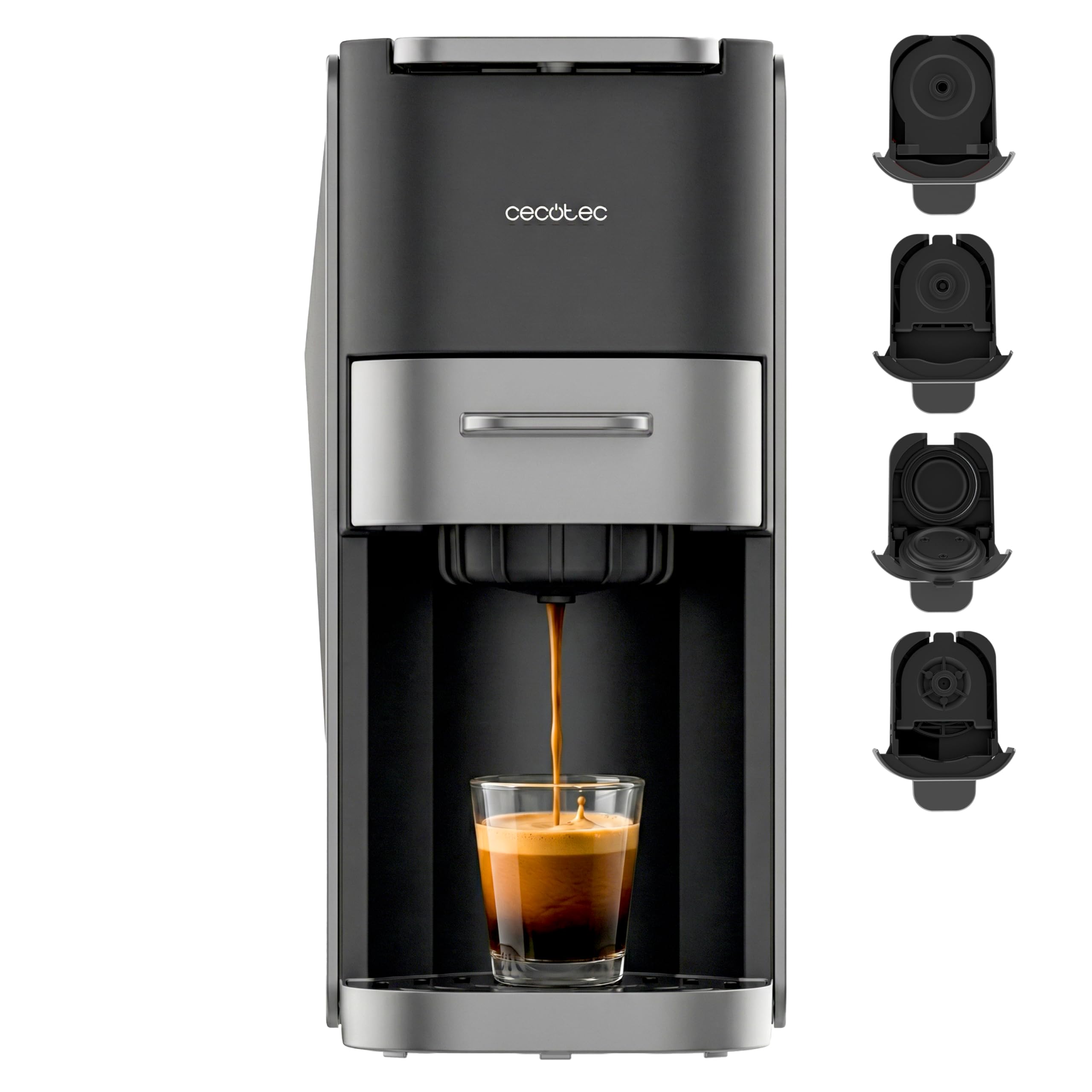 Cecotec FreeStyle Compact Dark Roast 4-in-1 Capsule Coffee Maker, 1350W, 20 Bars, Suitable for Ground Coffee, Dolce Gusto, Nespresso, ESE Pod and Senseo, Tank 700 ml