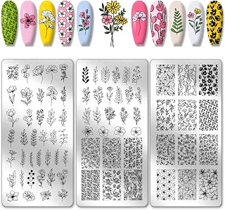 PH PandaHall 3pcs Plants Nail Stamping Plates, 77 Patterns Flower Leaf Nail Art Templates Floral Nail Art Stencil Stainless Steel Nail Image Plates for Women Nail Design Print Manicure Salon Spring