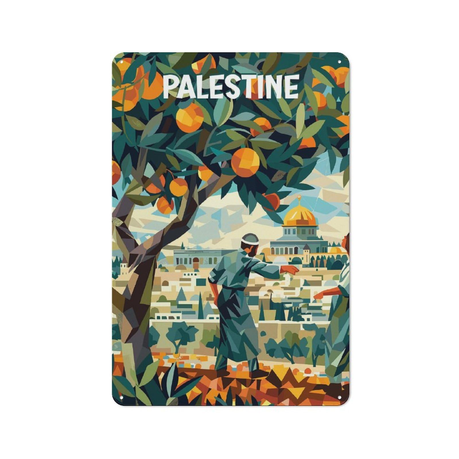 Junmoney Palestine Oranges Cubism Decorative Metal Plaque 30X20cm, Garage Style Shed Wall Plaque For Workshop, Basement, Shed Or Games Room