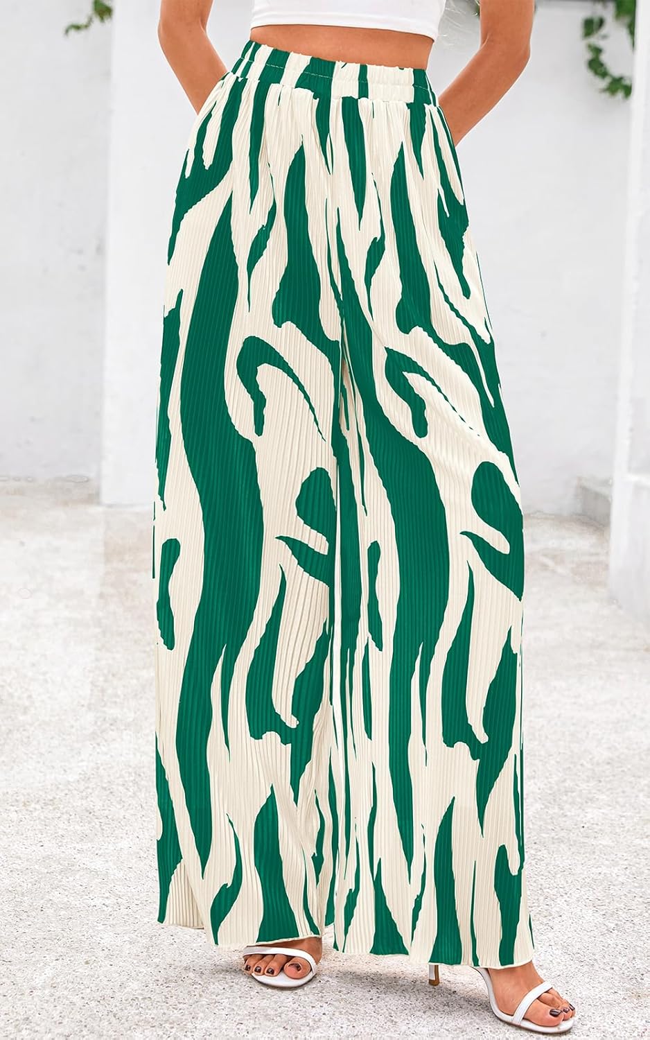 PRETTYGARDEN Womens Pants Dressy Casual Wide Leg Graphic Print Lounge Pants Women Comfy High Waist Pleated Palazzo Pants - Image 4