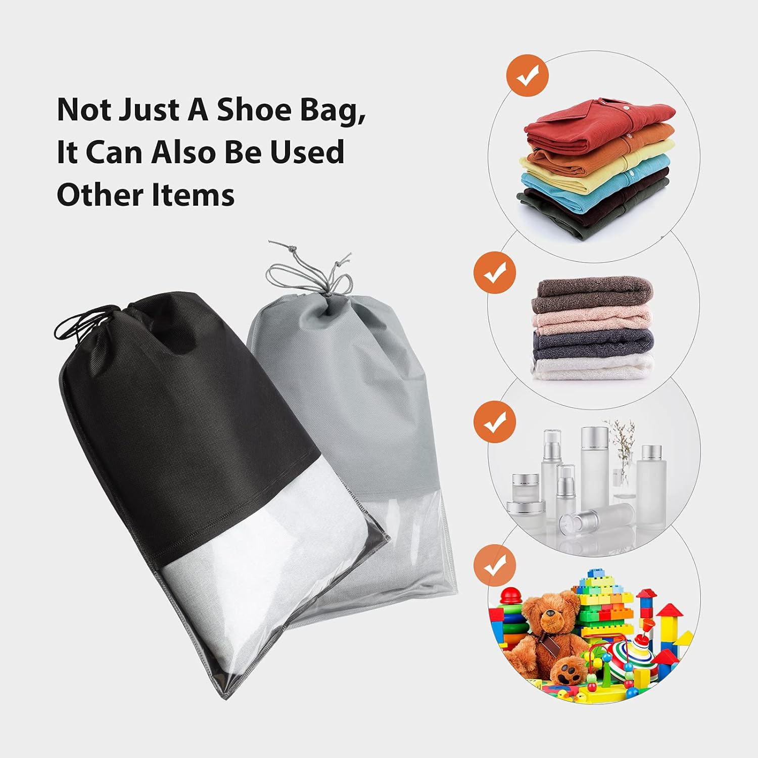  | 20PCS Travel Shoe Bags, Hezelf Large Shoes Pouch Packing Organizers, Non-Woven Shoe Storage with Rope for Men and Women (10Black&10Grey) | Shoe Bags