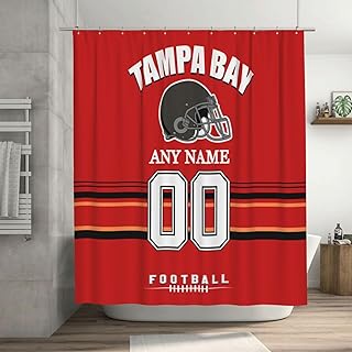 Custom Tampa Shower Curtain for Bathroom, Personalized Football Style Shower Curtains, Customizable Any Name and Number Bath Curtain Gifts for Men Women Fans - Buy now