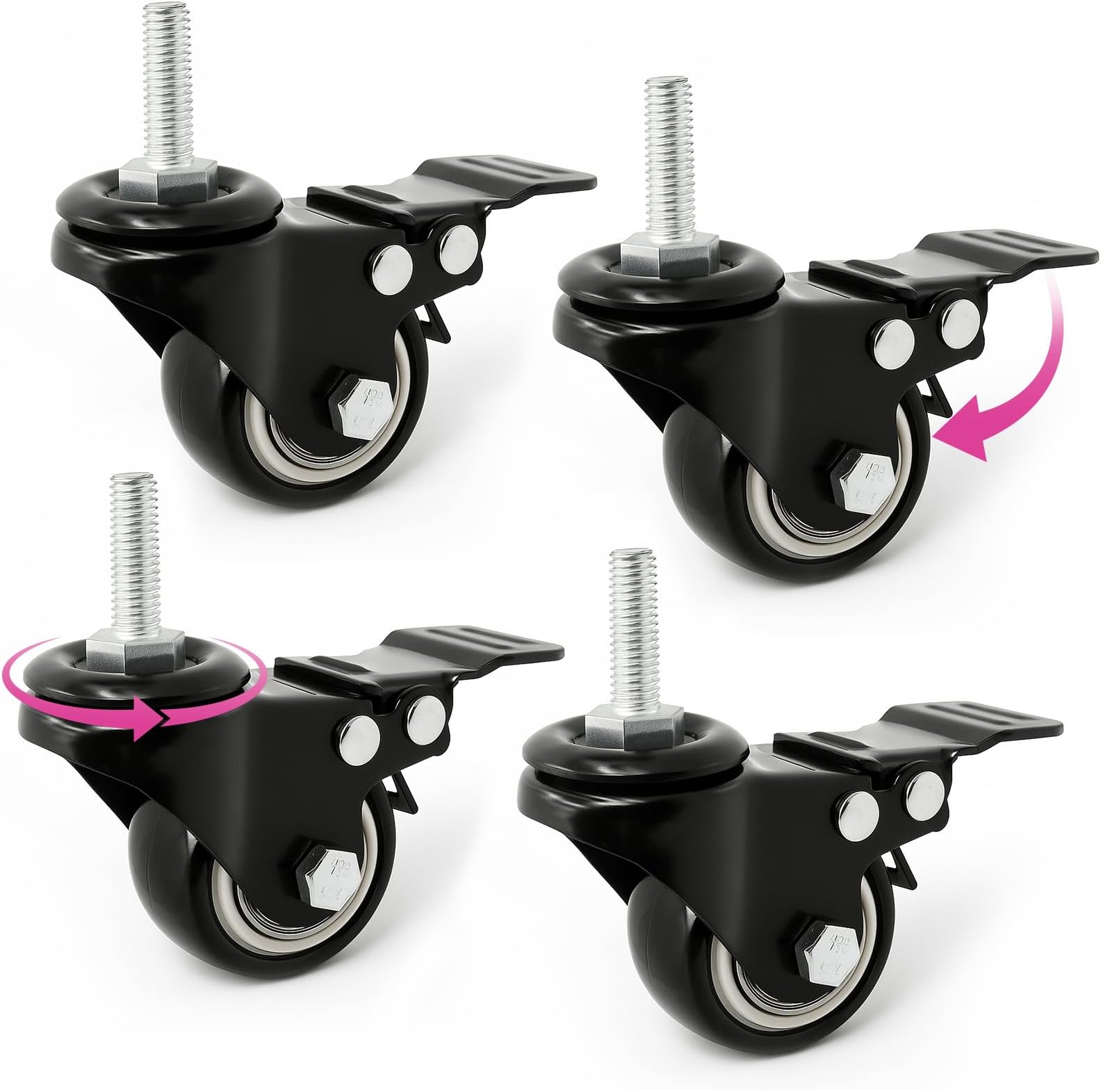 Keyboard Stand Caster Wheels Set of 4 Replacement Locking Heavy Duty Wheels with Brake - Piano Stand Parts and Accessories