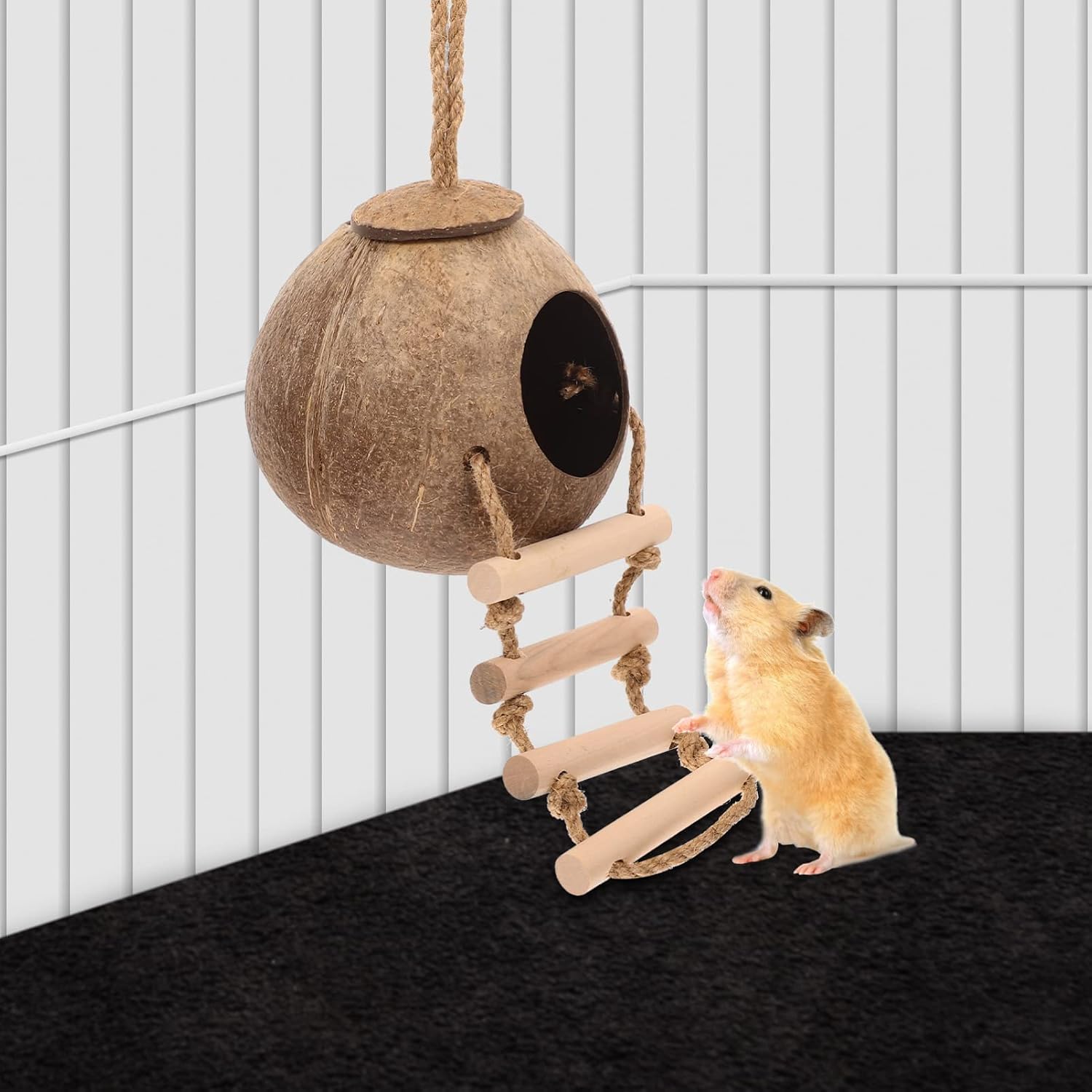 Sosoport Sturdy Wooden Ladder Design Hamster Hideout Toy Pet Hideout House Animal Nest Habitat Hanging Pet Nest Creative Decorative Toy