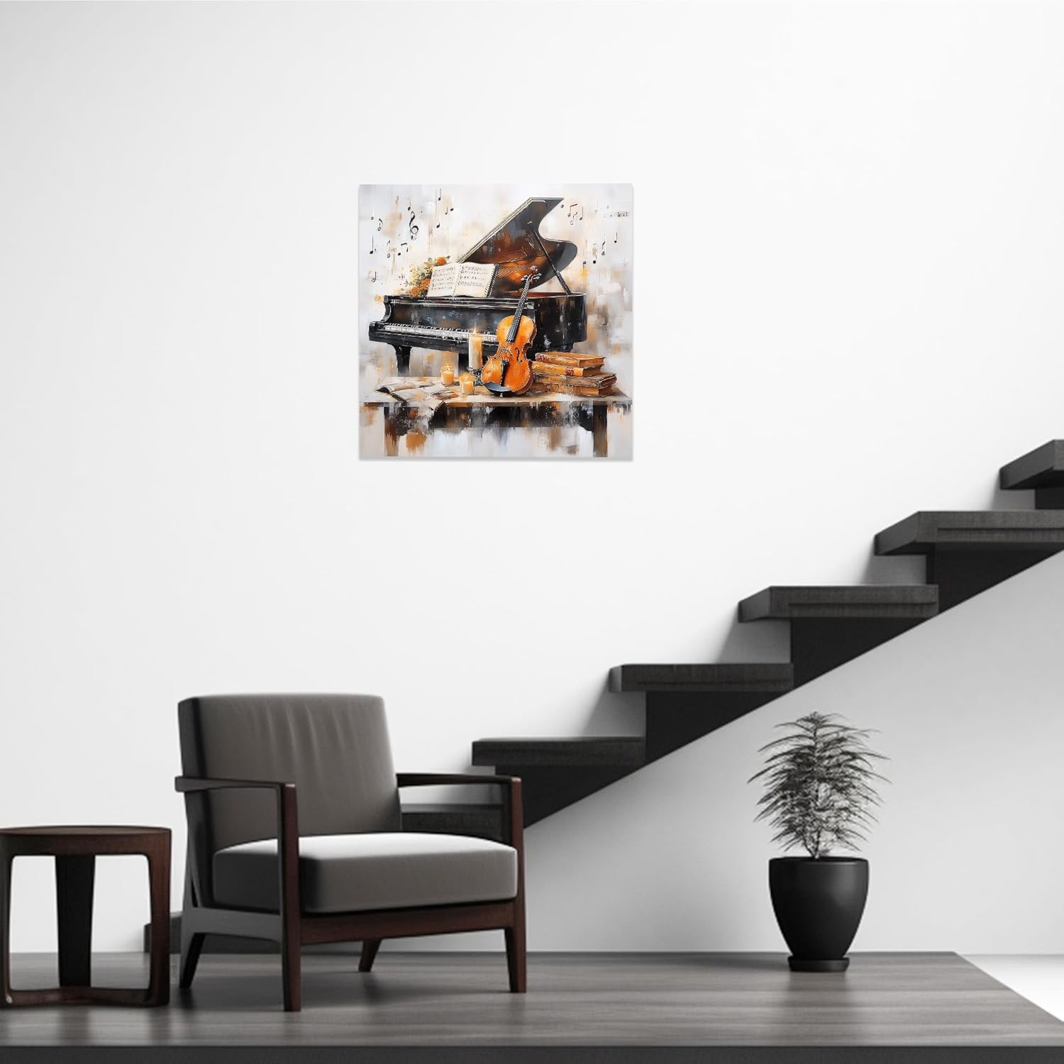 CCWACPP Music Canvas Wall Art Piano Violin Painting Music Themed Jazz Art Abstract Musical Instruments Prints Framed (12.00"x12.00")