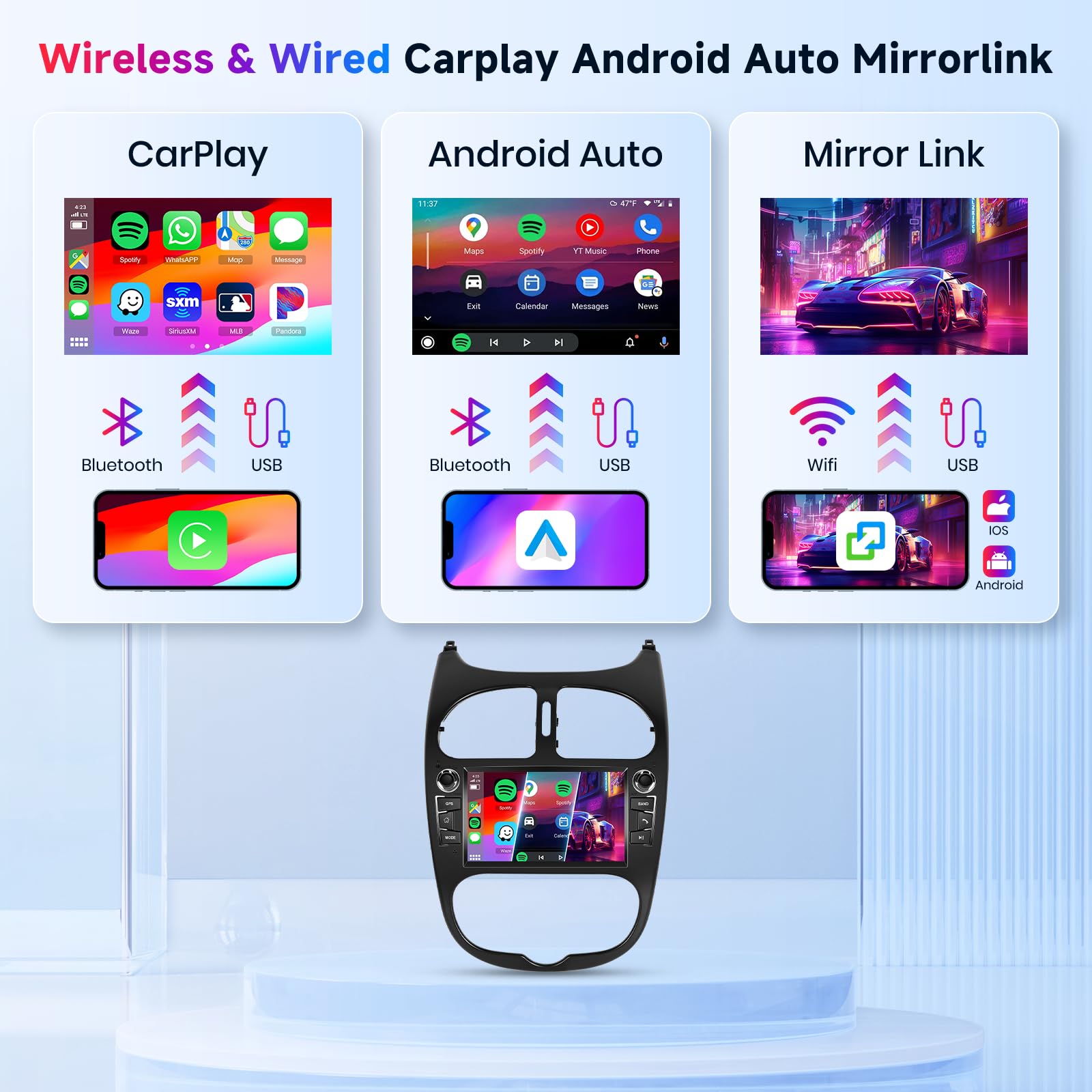 2GB+64GB Android Autoradio per Peugeot 206 206CC 206SW 1998-2016 Citroen C2 2004-2008 con Carplay Android Auto, Hodozzy 7 Pollici Touch Screen Stereo con GPS Wifi Bluetooth DSP FM/RDS con Telecamera
