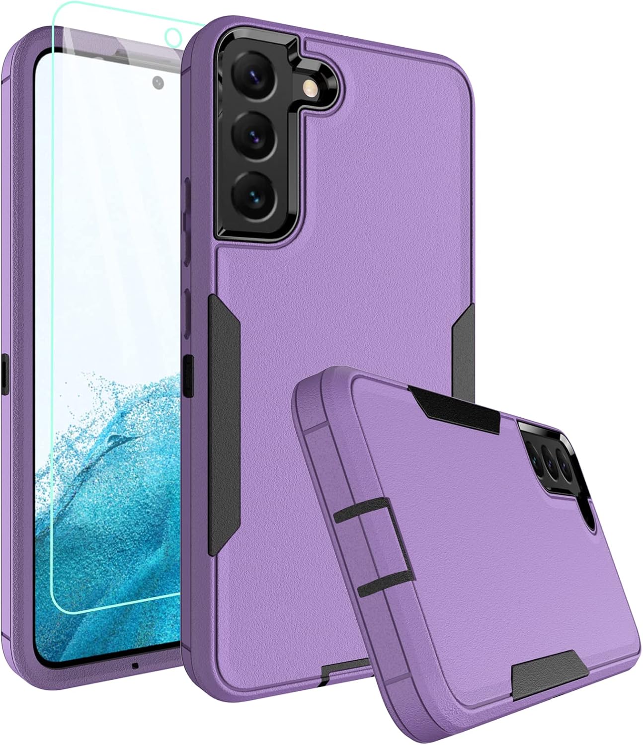 Dahkoiz for Samsung Galaxy S21 FE 5G Case, and Glass Screen Protector, Dust Proof Port Cover, Full Body Protection Durable Rubber Cover Phone Case, Black/Purple Dahkoiz for Samsung Galaxy S21 FE 5G Case, and Glass Screen Protector, Dust Proof Port Cover, Full Body Protection Durable Rubber Cover Phone Case, Black/Purple