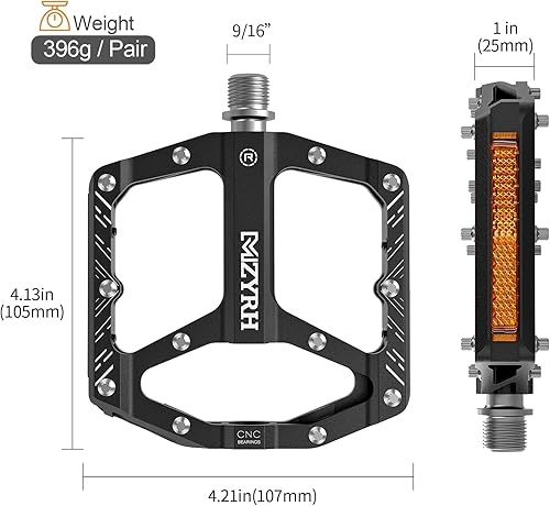 Vista 28 de MZYRH Pedales de bicicleta de montaña, pedales MTB, 9/16 pulgadas, antideslizantes, ligeros, de aleación de aluminio, pedales de bicicleta