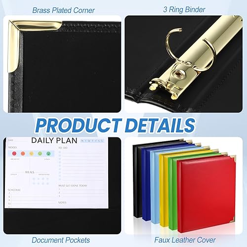 Miniatura 4 de 6 carpetas de cuero con 3 anillas para portafolio, colección clásica, presentación ejecutiva, anillos redondos, carpeta vintage con capacidad para