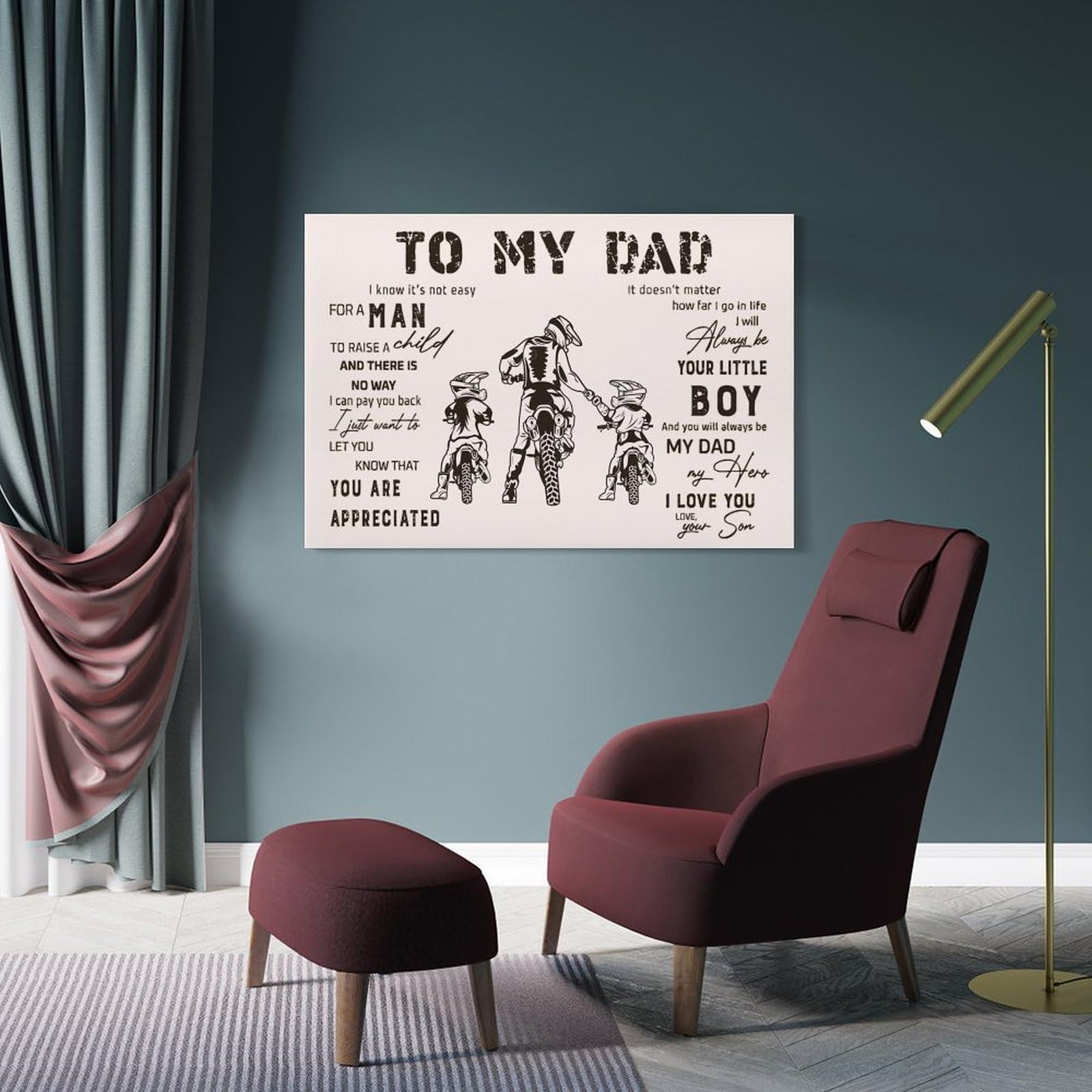 Junmoney to My Dad Father Son Biker Decorative Wall Artwork 24x36inch(60x90cm), for Home Lounge, Bedroom Or Reading Nook, Modern Wall Decor for Cosy Interiors