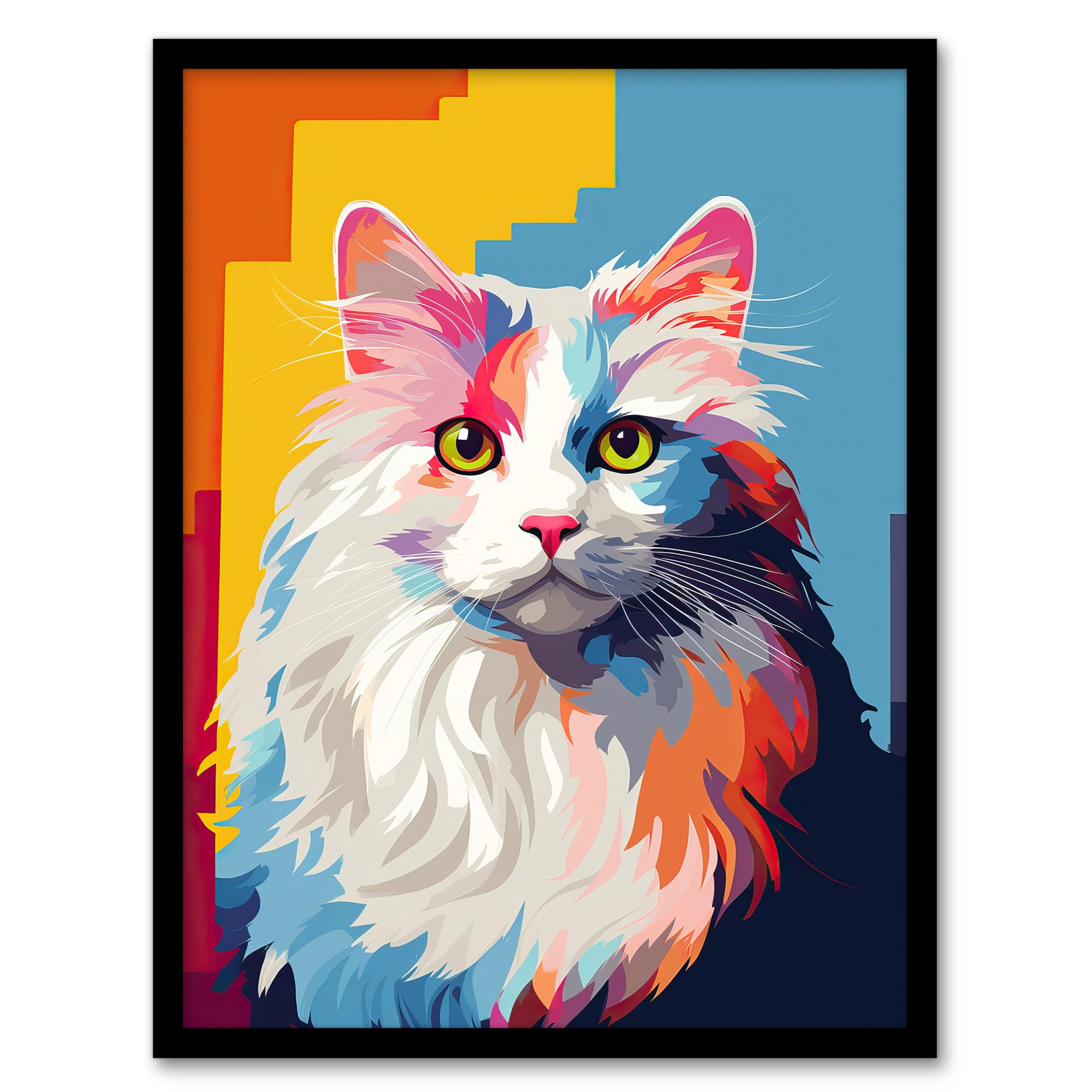 Artery8 Ragdoll Cat Lover Gift Pet Portrait Orange Blue Purple Artwork Painting Artwork Framed Wall Art Print A4