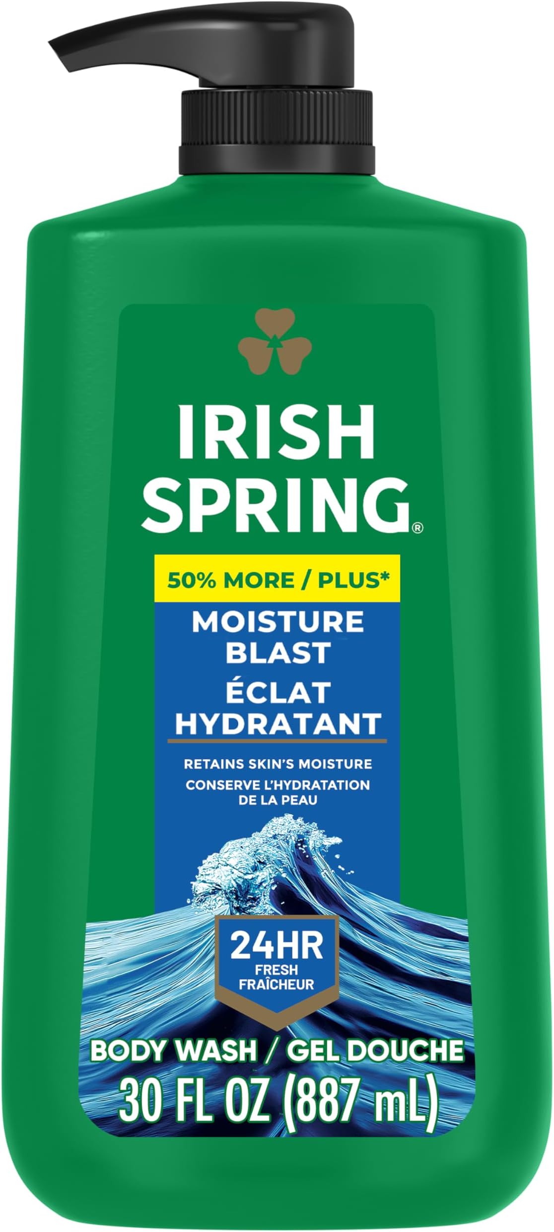 Irish Spring Mens Body Wash, Moisture Blast Body Wash for Men, Feel Fresh All Day, 30 Oz Pump Bottle