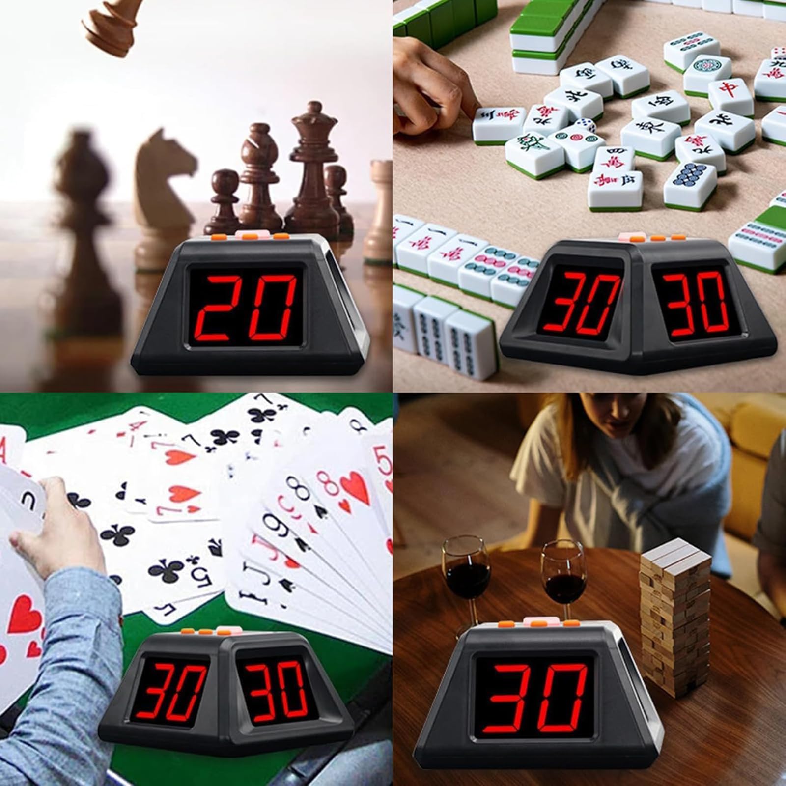 Zegar do gry w pokera, 4-stronny kostka z wyświetlaczem HD 1,4 cala, regulowana jasność w 5 poziomach i 2 tryby pomiaru czasu,edytowalne ustawienia czasu i czytelny wyświetlacz,do ćwiczeń i gier