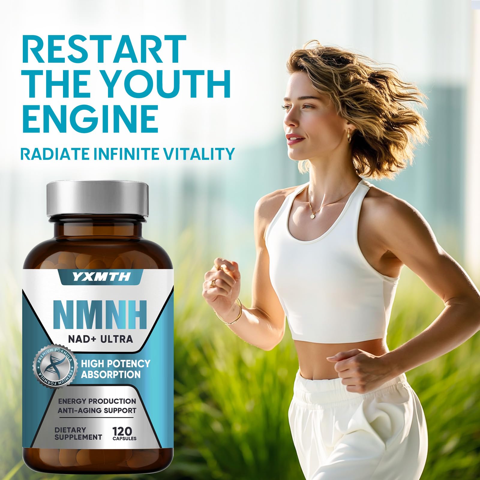 NMNH Kapseln hochdosiert, 2000 mg, 120 Stück,Für natürlichen Energieboost, Konzentration & Anti-Aging-Optimiert NAD+-Spiegel,Unterstützt Zellregeneration