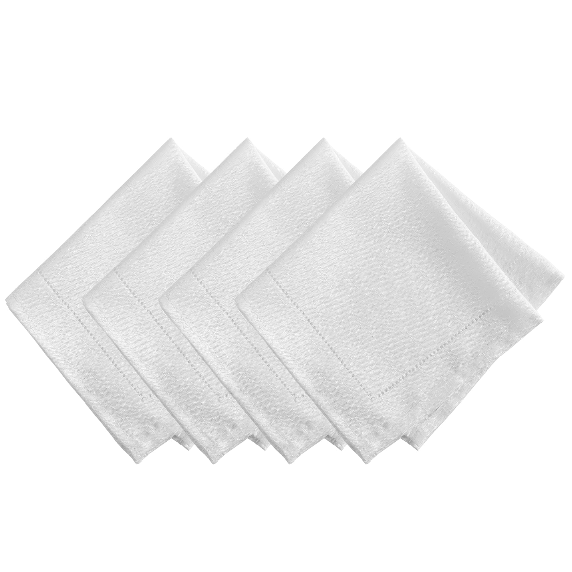 Elrene White Home Fashions Alison Hemstitch Border Cloth Fabric Dinner Napkin, Set Of 4, 17"X17",