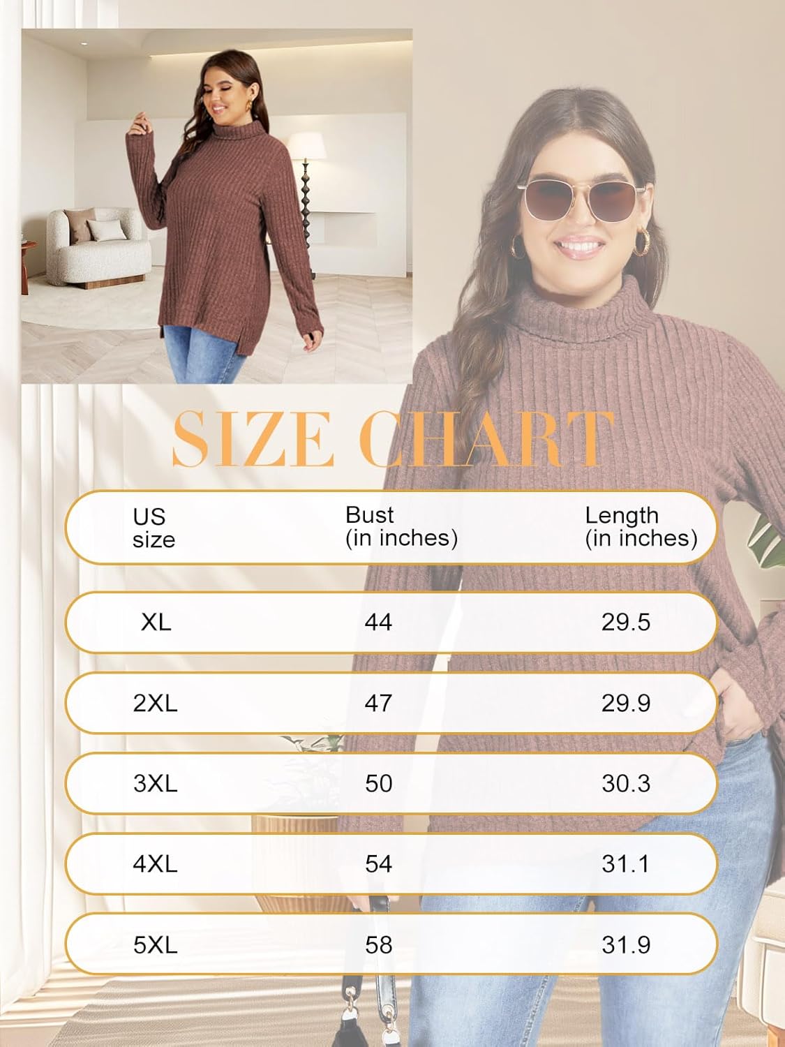 VISLILY Womens-Plus-Size-Tops Trendy Turtleneck Lightweight Sweaters Casual Long Sleeve Shirts Dressy Side Split Tunics 1X-5X - Image 6