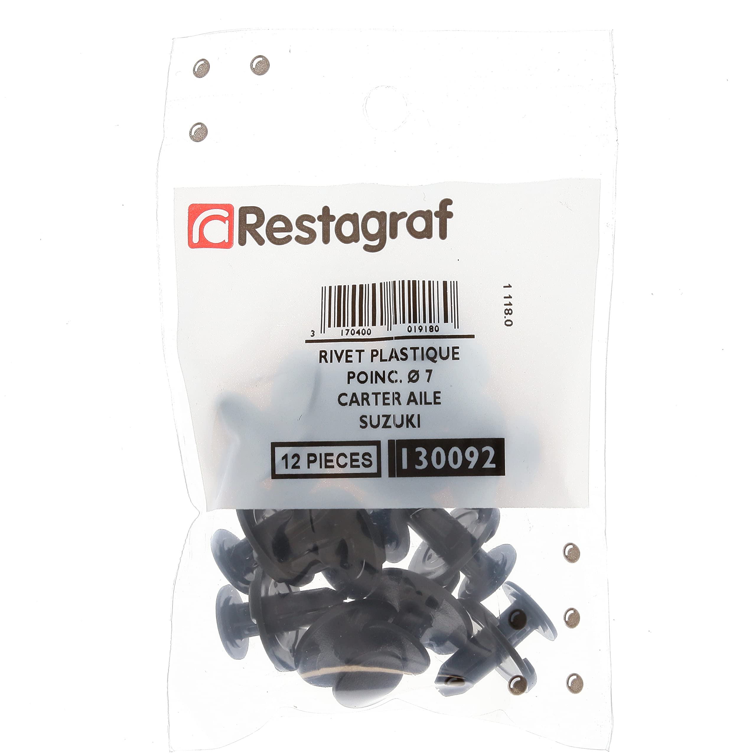 12 Rivets Plastique Restagraf Pour Carter Aile Pare-Boue - Compatible Citroën, Peugeot - Réf. 10464