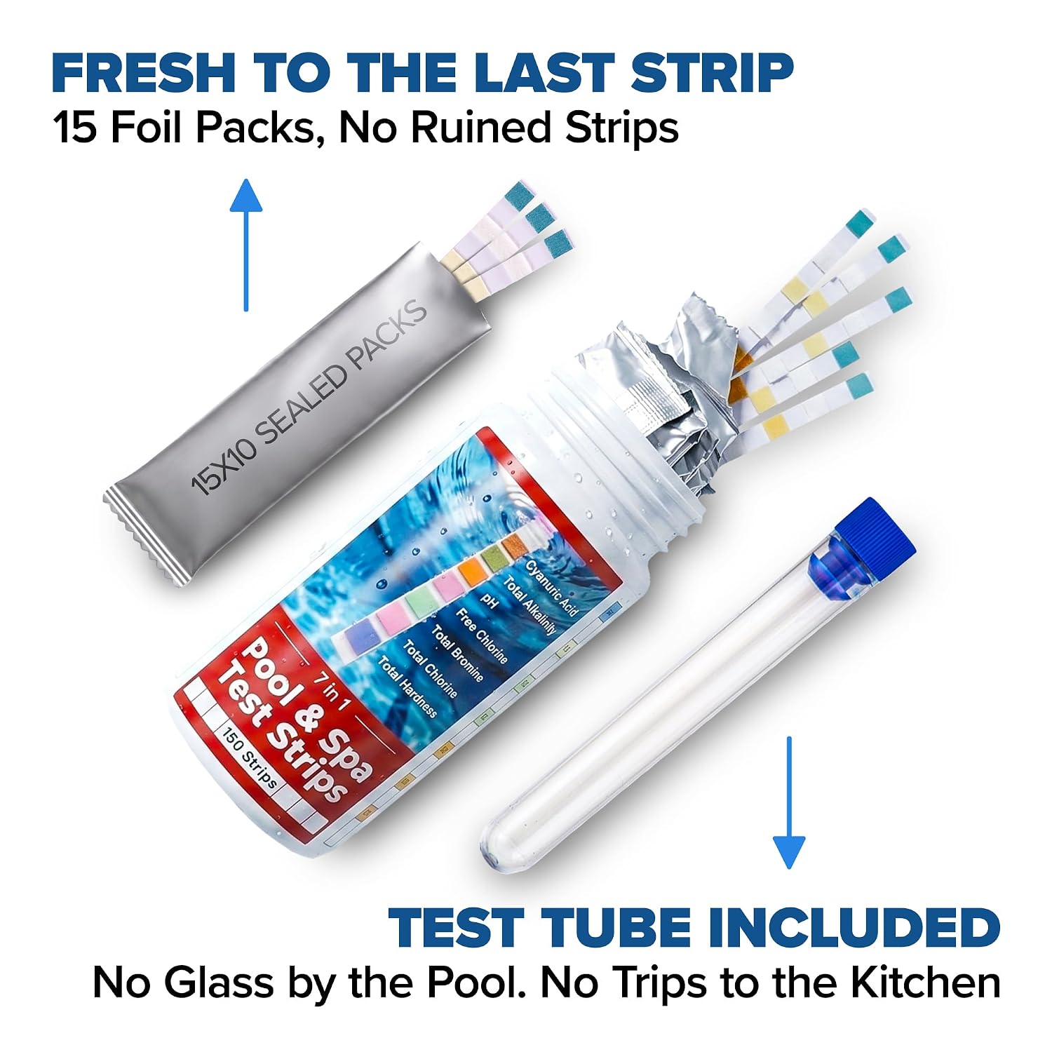 150 Pool Test Strips for Inground Pool & Above Ground Pool // 7-in-1 Accurate Pool Water Test Strips // Full Pool Chemical Test Kit: Chlorine, pH Strips & 5 More // Pool Strips Ideal for Hot Tub & Spa thumbnail