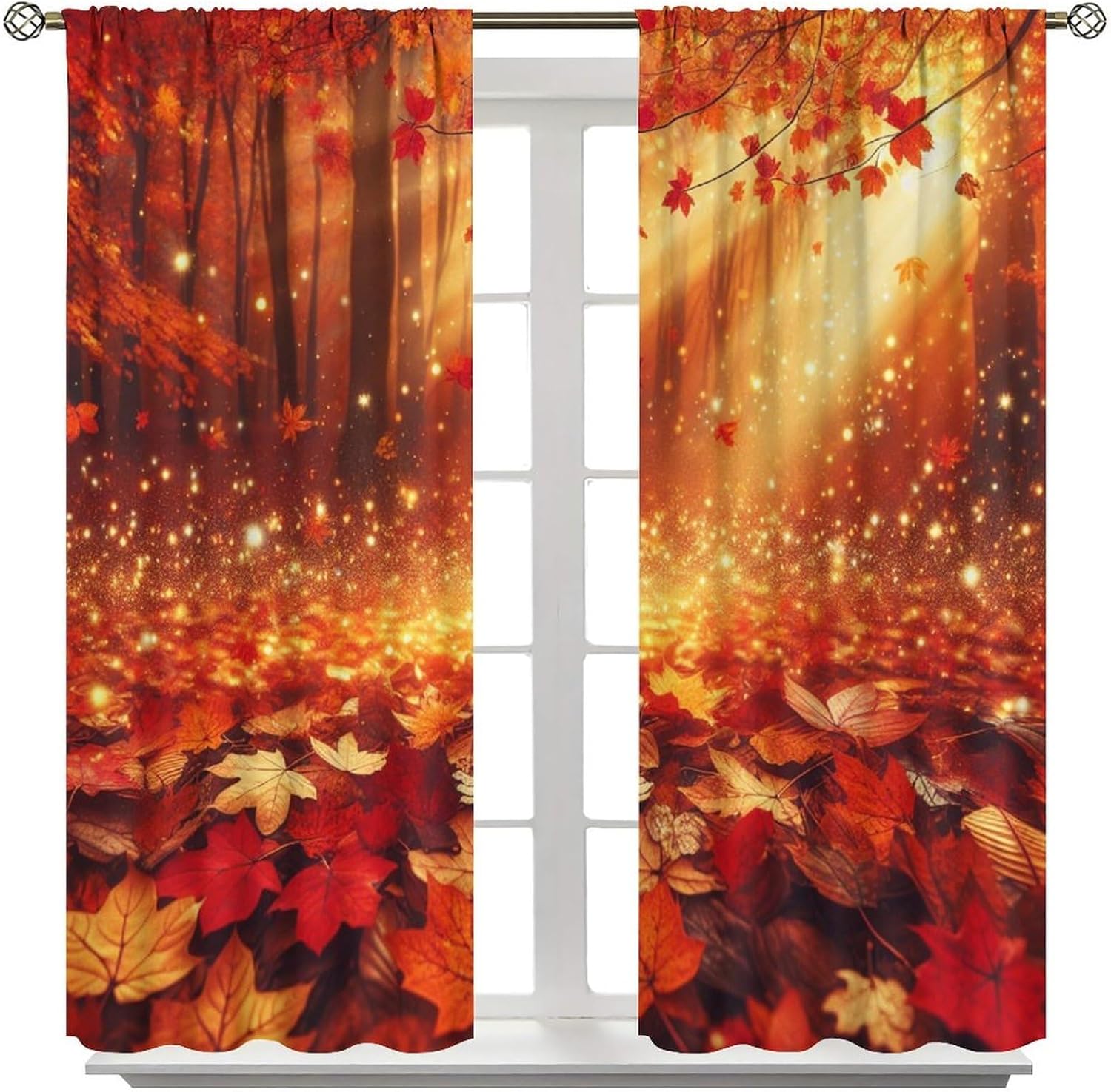 Autumn Leaf Maple Leaves Curtains Fall Plants Nature Scenery Blackout Rod Pocket Window Treatments for Cottage Farmhouse Restaurant Bedroom Living Kitchen Cafe Drapes Decorative 42" W X 45" L