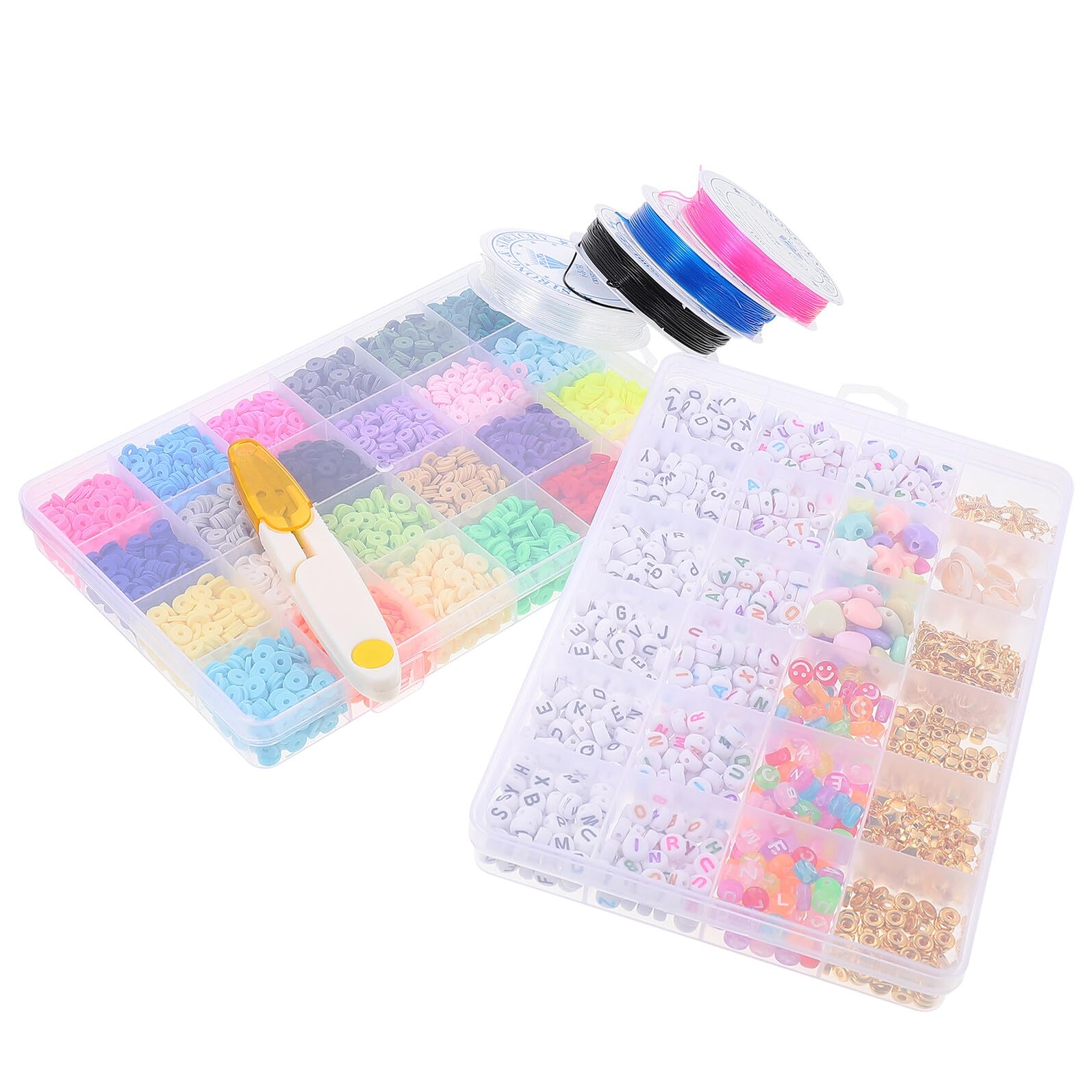 Perline Fai da Te in Pasta Polimerica Colorata Scomparti Kit Materiali per Creazione Braccialetti e Gioielli Personalizzati per Hobby Creativi e Regali Artigianali