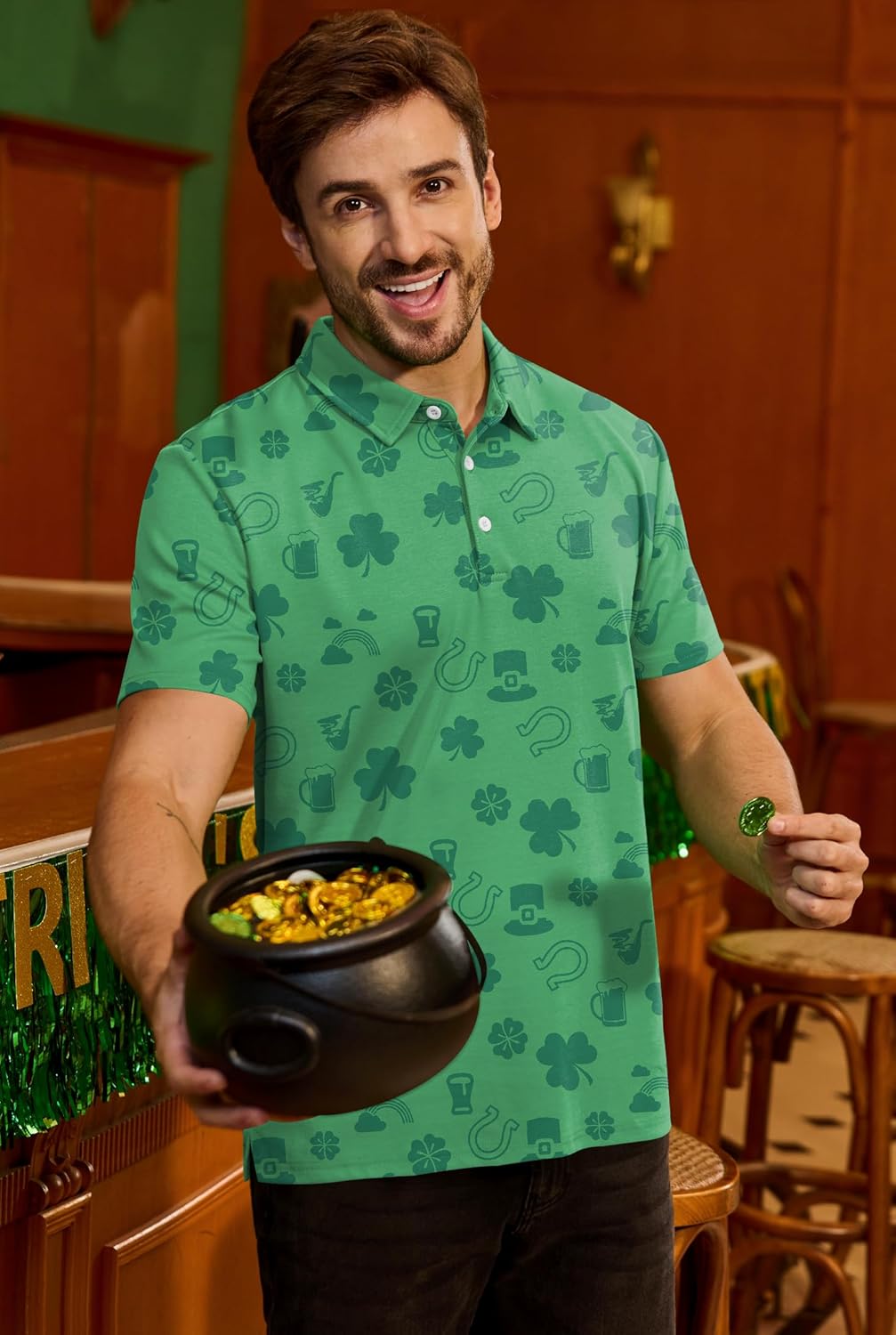 Arvilhill Men's St Patrick's Polo Shirt Irish Clover Short Sleeve Golf Shirts (S-3XL) - Image 5