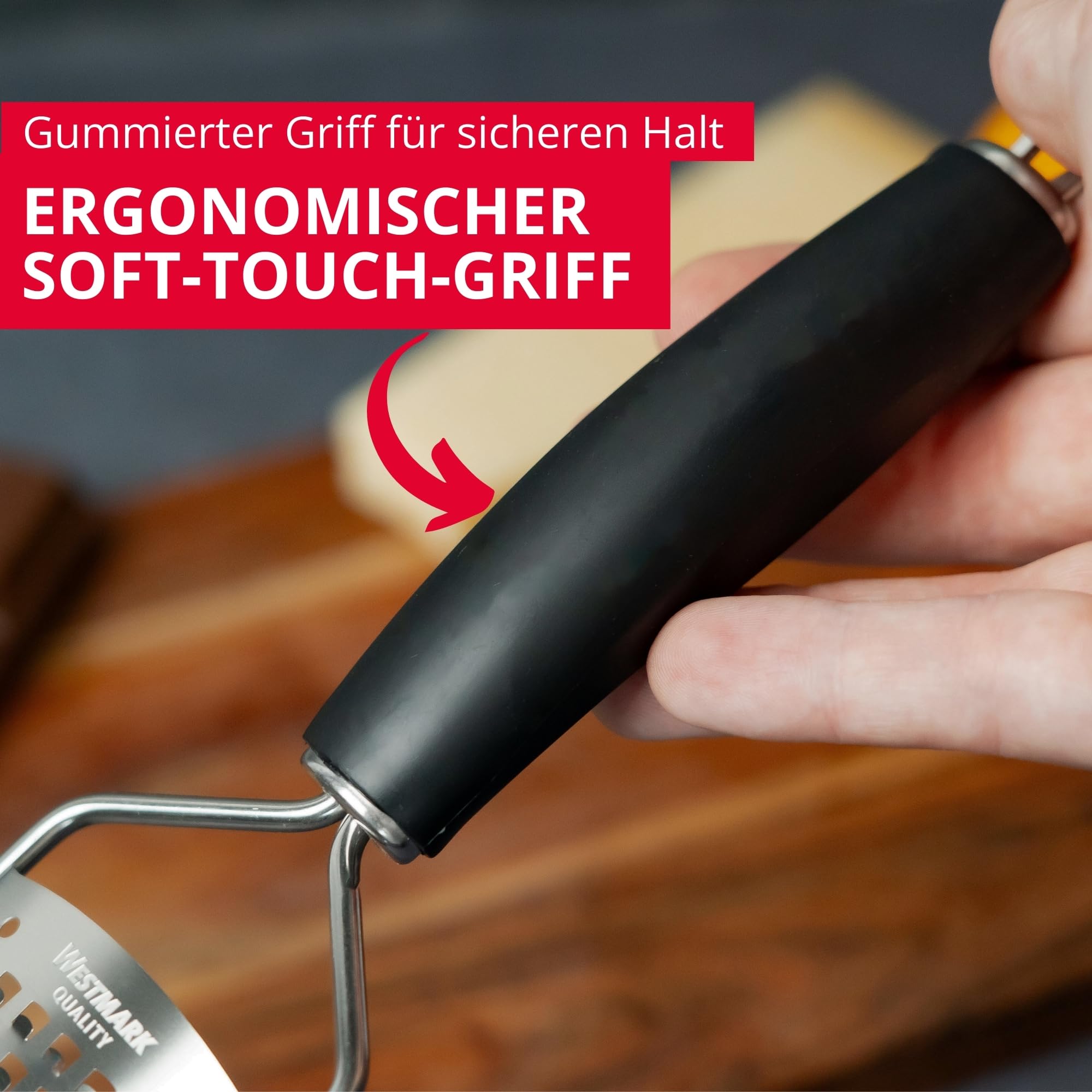 Westmark Käsereibe grob - 100% rostfreier Edelstahl - Reibe für Käse, hartes Obst, Kartoffeln & Gemüse - Küchenreibe mit Klingenschutz für eine sichere Aufbewahrung - 32 x 6,5 x 2,8 cm (silber)