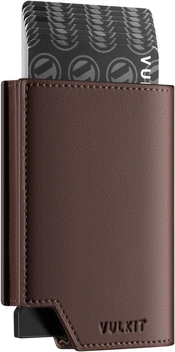 VULKIT Men's Wallet Minimalist Pop Up Card Holder RFID Blocking Magnetic Closure Leather Wallet with ID Window for Cash & Credit Cards Up To 11 Cards