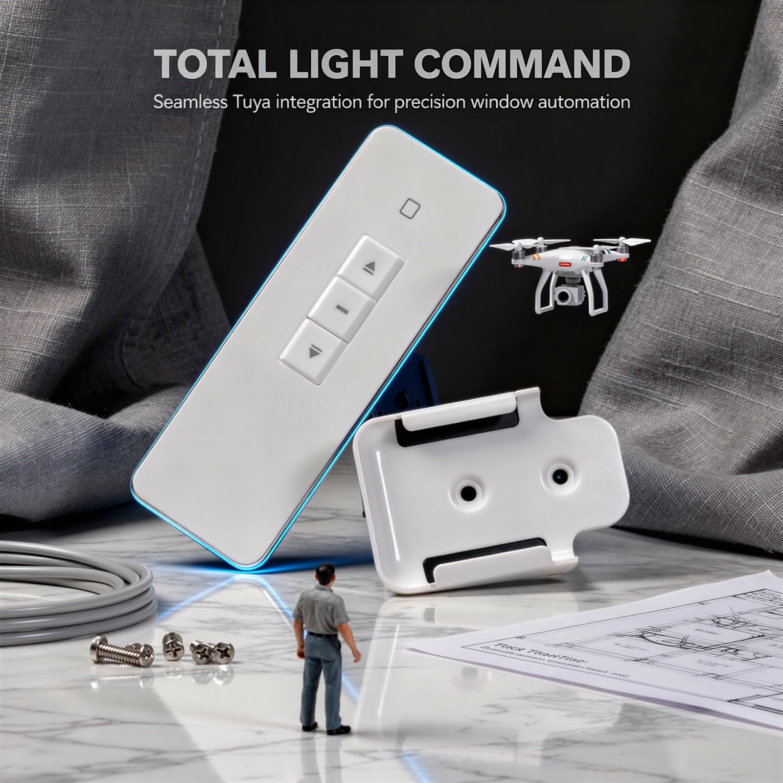 Télécommande pour Stores Compatible avec Le contrôleur WiFi Tuya, Design à 3 Boutons et Support Mural, télécommande Intelligente pour Rideaux motorisés, Volets roulants, Portes et fenêtres