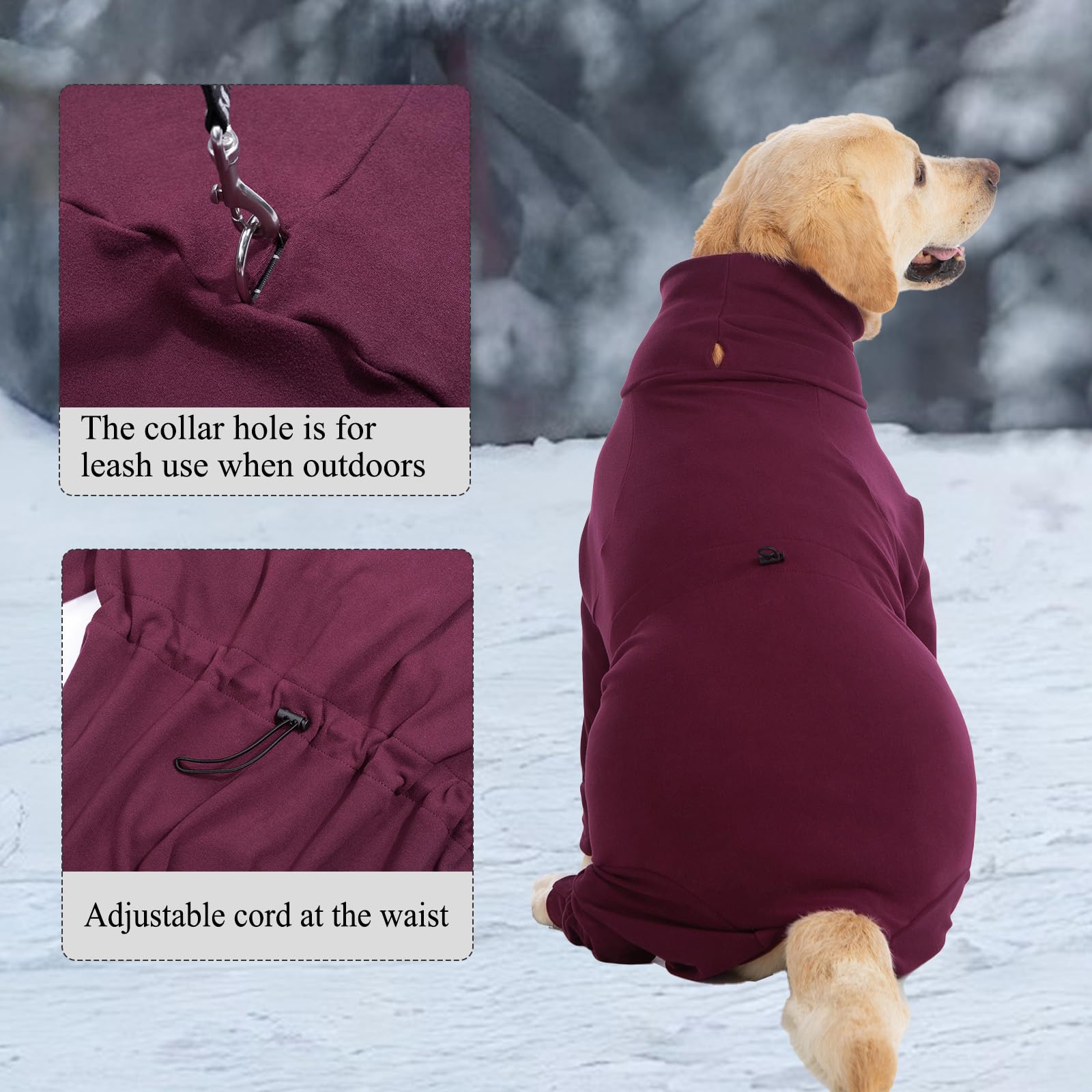 Cyponpy Warm Dog Fleece Jumper with Legs - Turtleneck Girls for Medium Large Dogs Winter Clothes Full Body Whippet Coat, Greyhound Coat - Image 2