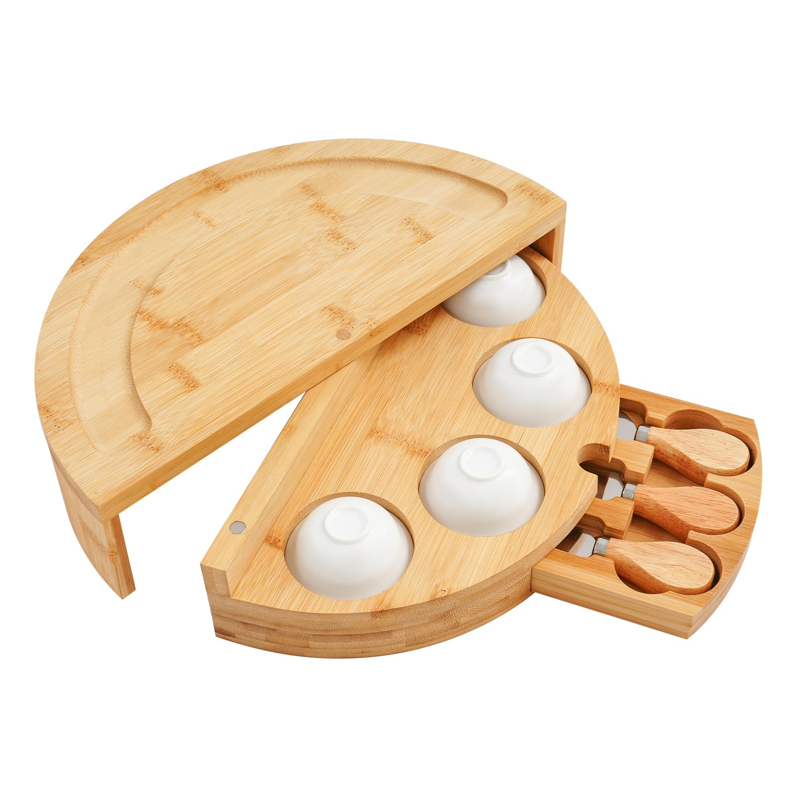 Planche à fromage avec couteau à fromage - Plateau de service rotatif à 360° - Pour plateau à fromage - 32,5 x 32,5 cm - Couleur bois