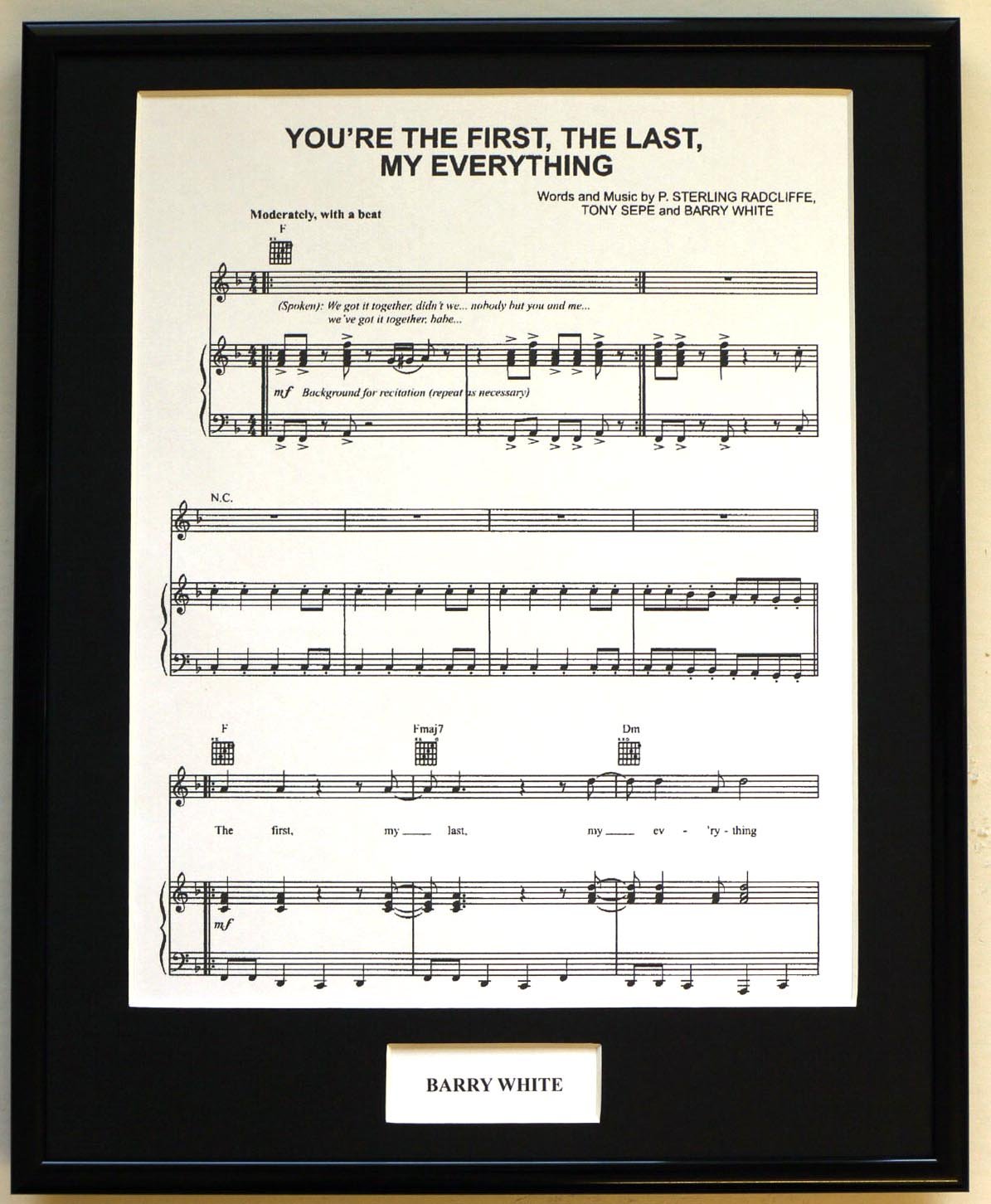 BARRY WHITE/FRAMED SONGSHEET/YOU'RE THE FIRST, THE LAST MY EVERYTHING (Can be personalised)