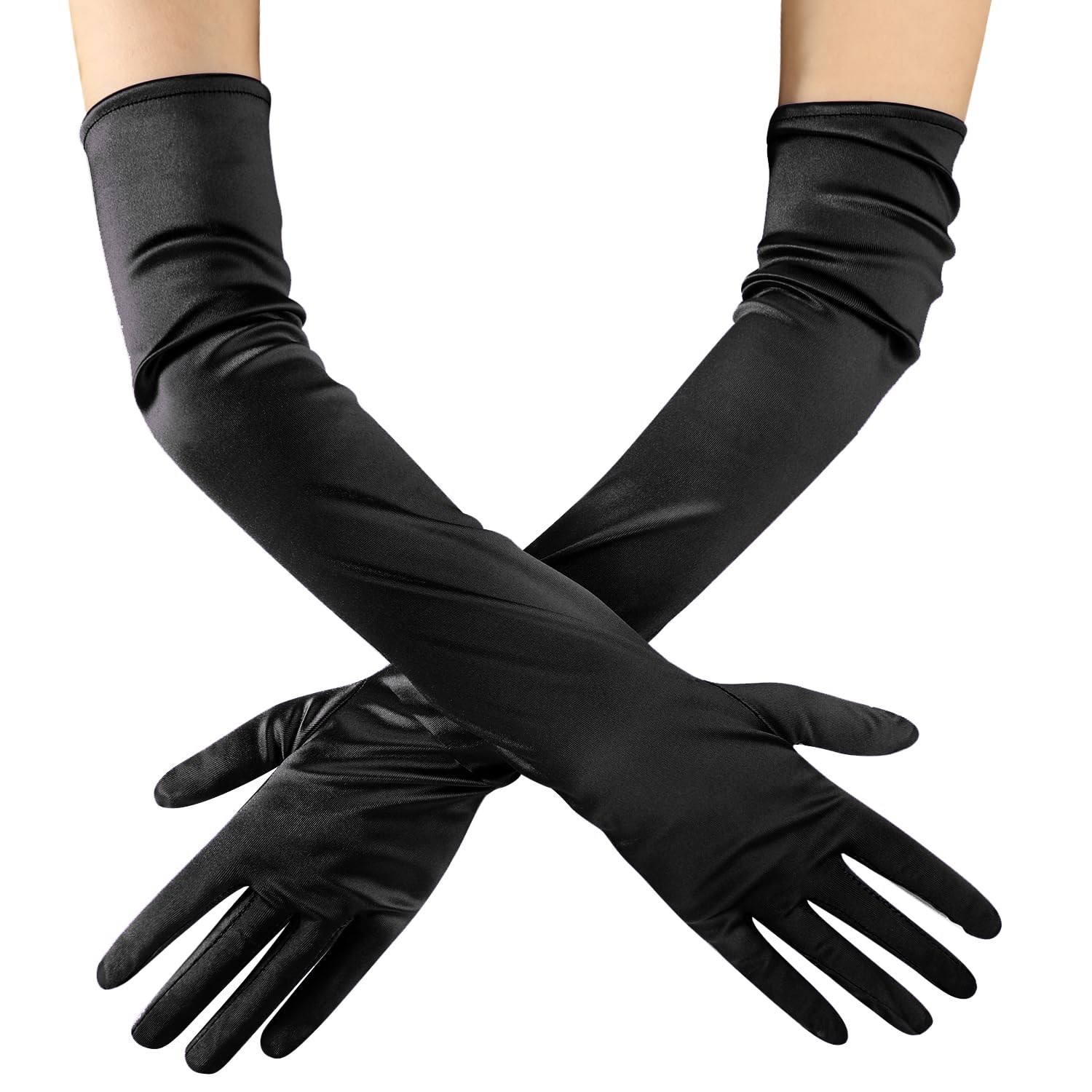 Halloween Witch Hat Long Stockings Gloves Set Elegant Stretch Satin Gloves for Women Fancy Dress Hat Tights Costume Over The Knee Thigh High Socks Stockings Women Arm Warmer Cosplay Witch Accessories - Image 4