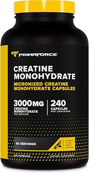 Primaforce Creatine Monohydrate Capsules - 240 Capsules, 3,000mg per Serving, Gluten Free and Non-GMO