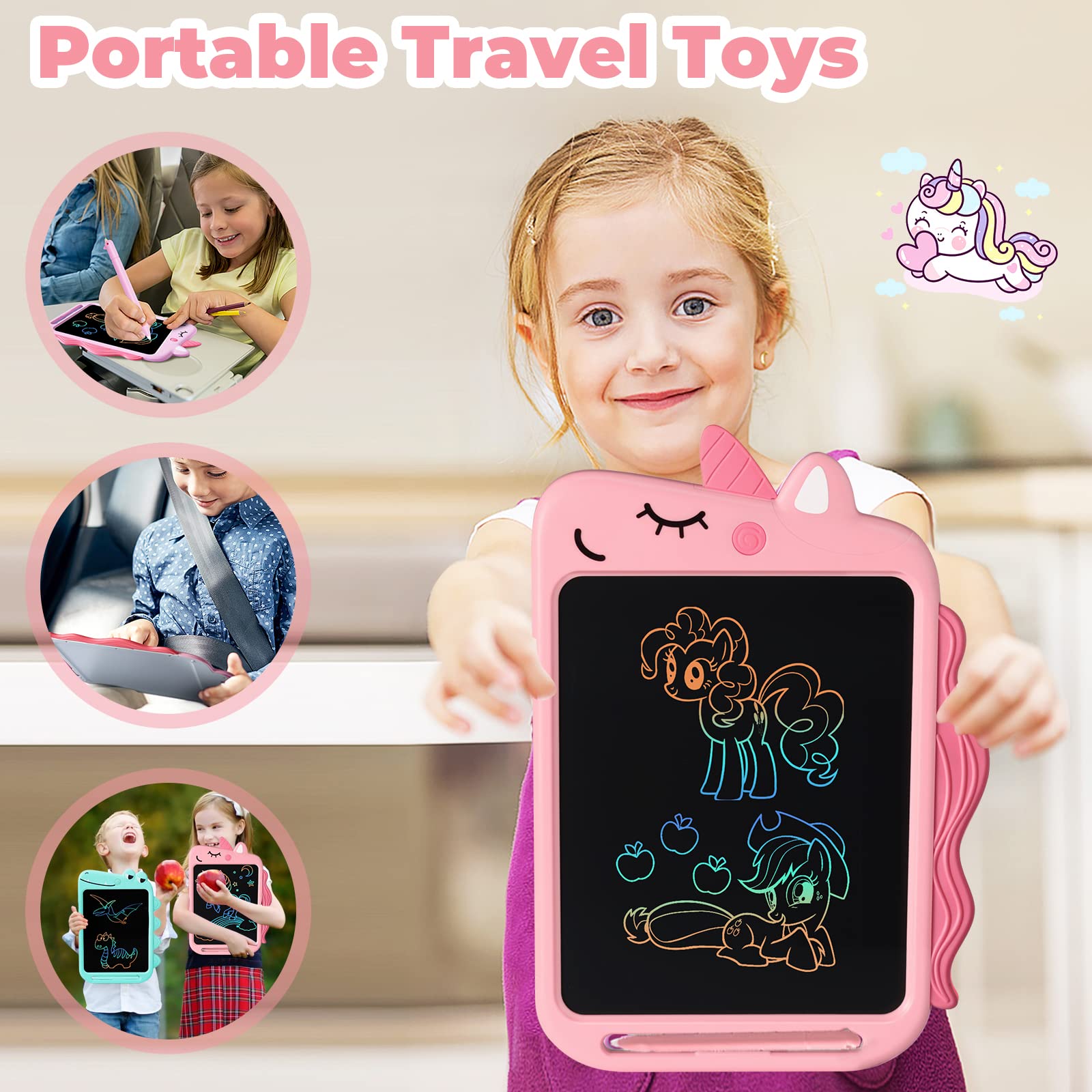 NOBES Regalo Giochi Bambini 2 3 4 5 6 7 Anni, Tavoletta Grafica LCD Scrittura 10 Pollice Giocattoli Educativi, Lavagna Magnetica Unicorno Ragazze (Rosa)
