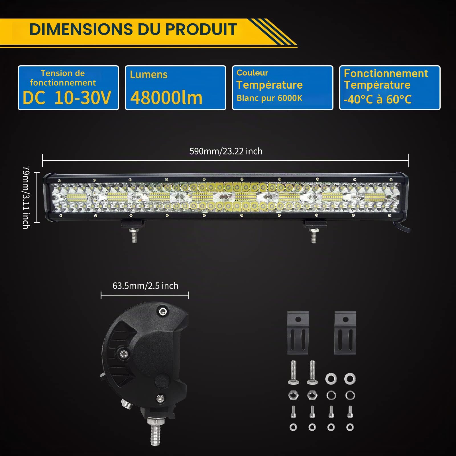 SKYWORLD 8D Barre Led 4x4 avec 12V Faisceau de Câblage Kit, 59 CM 480W | Longue Portee Barres Lumineuses, Straight Led Light Bar Étanche pour Offroad Voiture Véhicule Camion Tracteur Quad Bateau