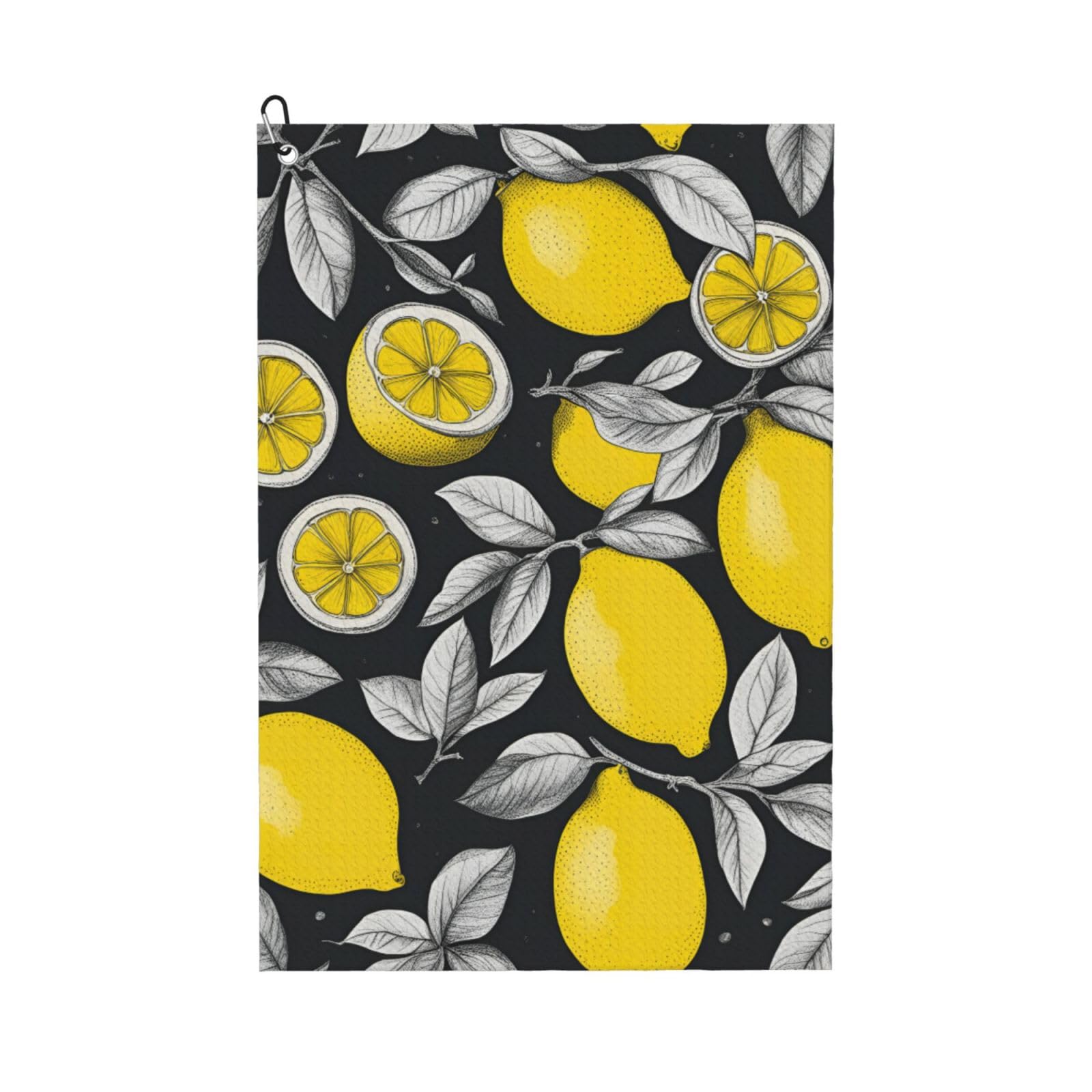 aacxzff Quick-Drying Microfiber Lemon Fruit Pattern Print Golf Towel with Integrated Carabiner Clip for Unisex 16x24in
