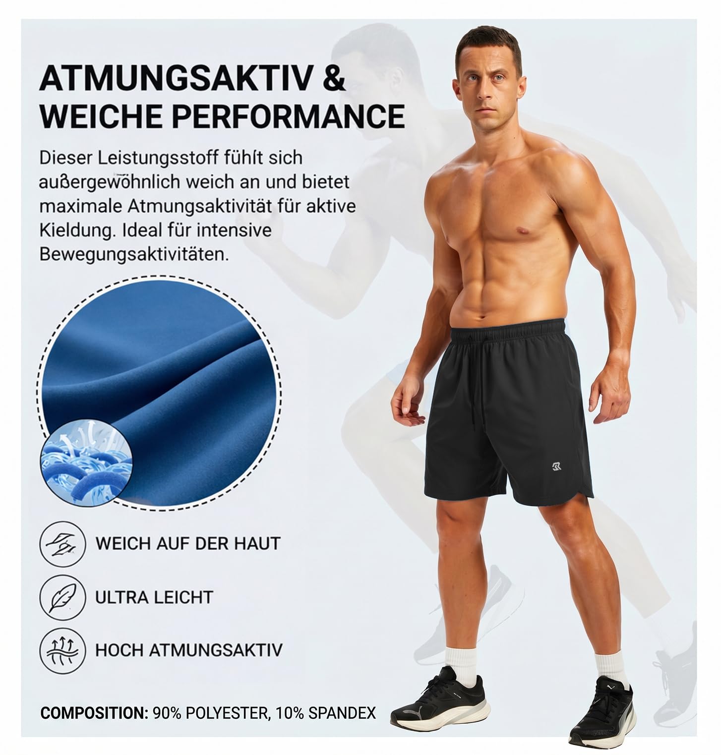 Rane Sports Sporthose Herren Kurz - Gym Shorts für Training & Fitness - Atmungsaktive Laufhose Männer - Schnelltrocknende Workout Hose - Kurze Jogginghose mit Kordelzug