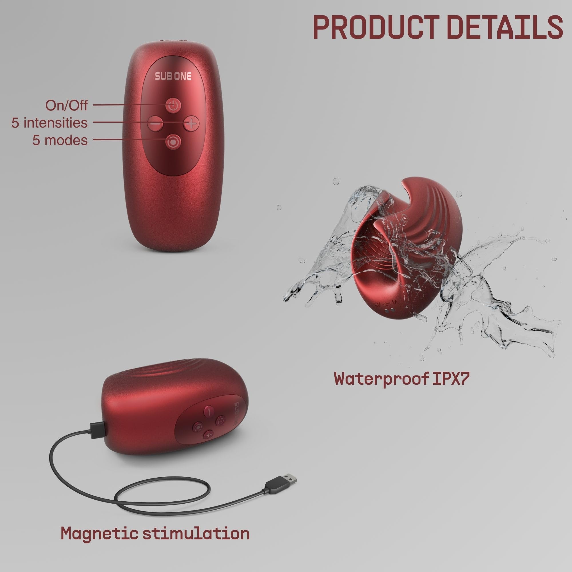 Manwan Sub.One Masturbatore Maschile Tapping – Masturbatore Automatico con Pleasure Assist, 5 Modalità & 5 Intensità, Stimolazione del Frenulo, Impermeabile IPX7, Ricarica Magnetica - Rouge Foncé