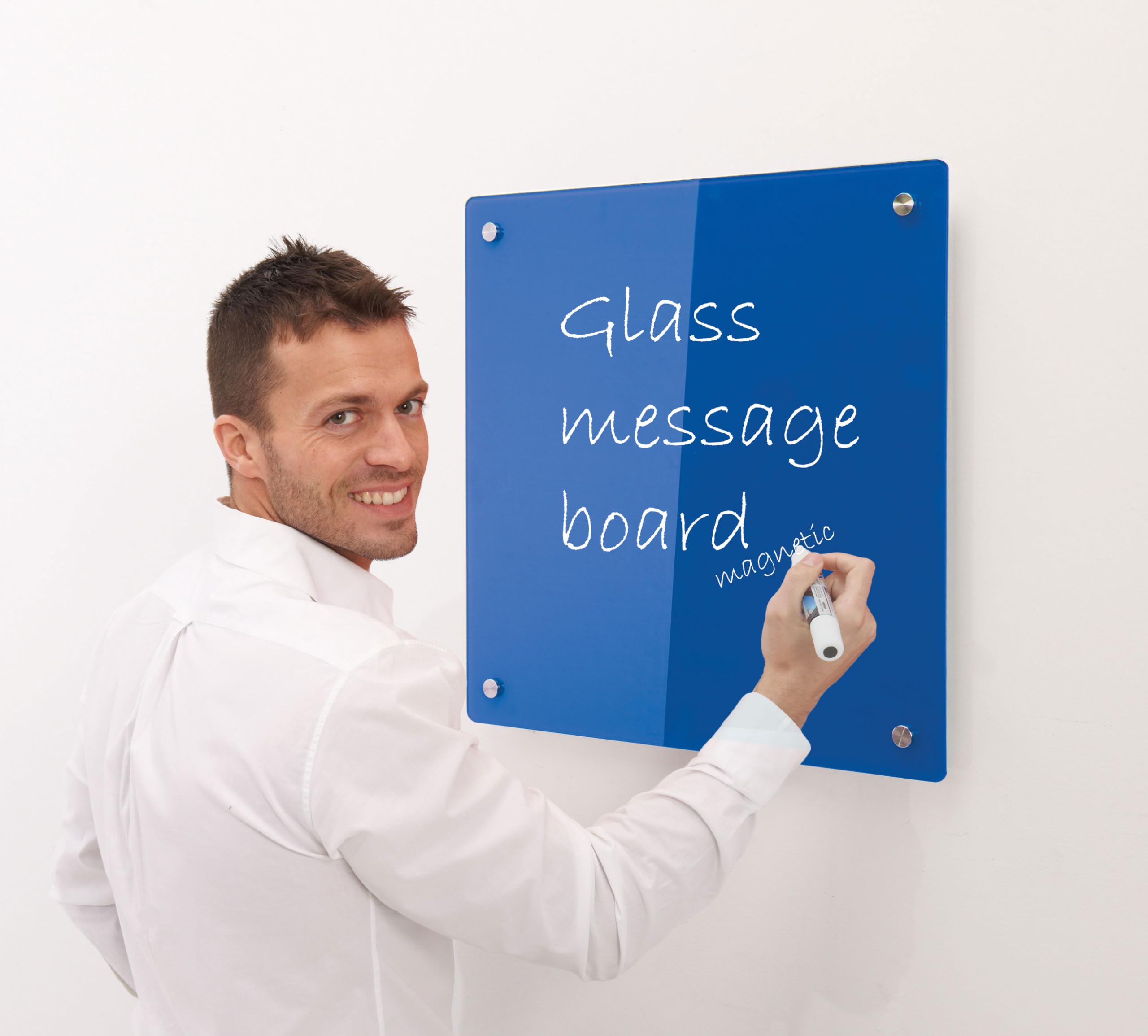 Wonderwall Frameless Glass Magnetic Board, 50 x 50 cm, Blue, Wall Mounted