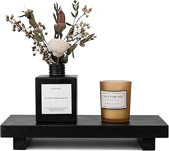zoocatia Small Wood Tray Pedestal Stand Farmhouse Bathroom Decor Decorative Wooden Riser Kitchen Soap Dish Holder for Vanity, Counter, Sink, 10" x 4.5" - Black