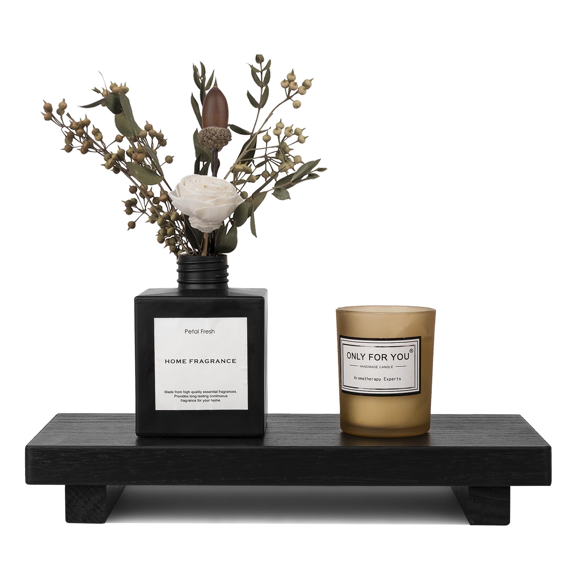 Small Wood Tray Pedestal Stand Farmhouse Bathroom Decor Decorative Wooden Riser Kitchen Soap Dish Holder for Vanity, Counter, Sink, 10" x 4.5" - Black